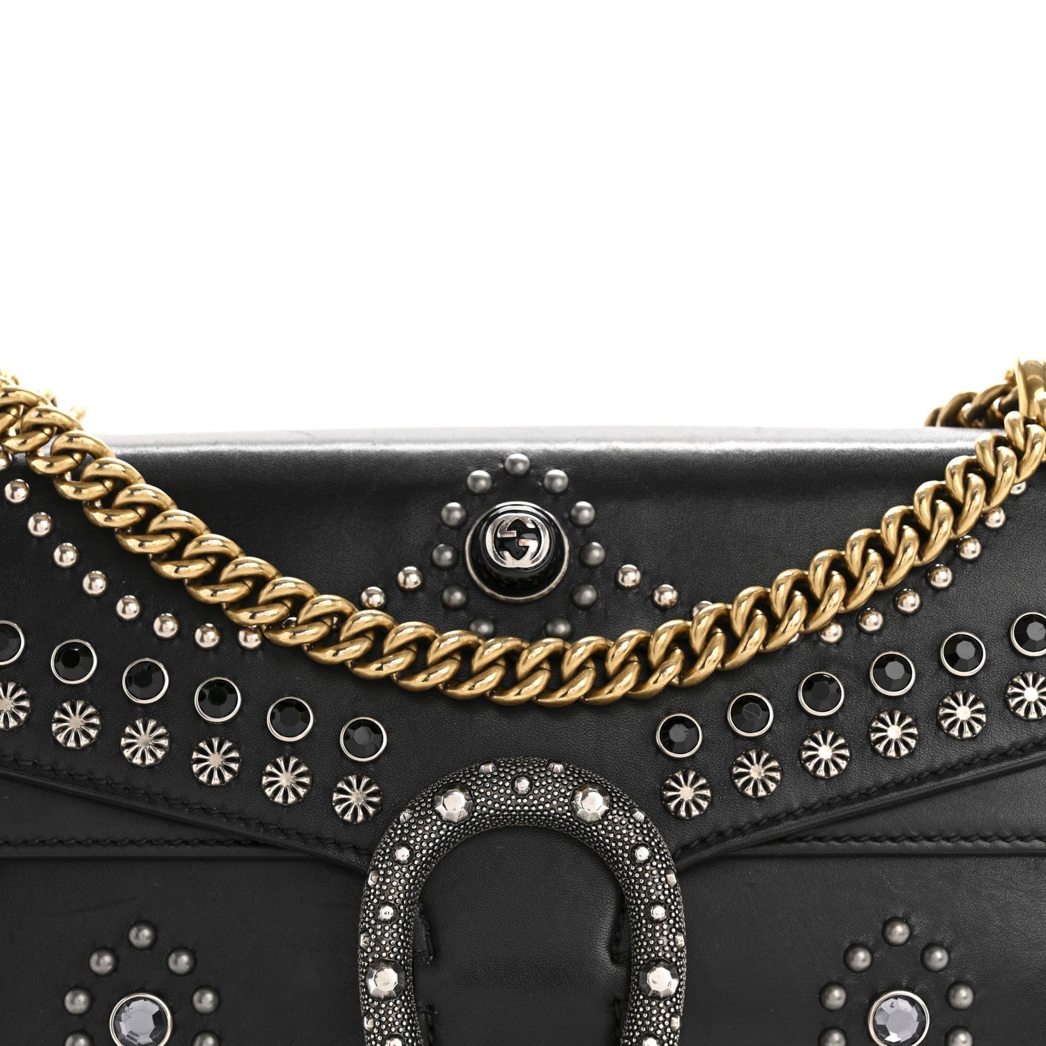 Calfskin Studded Small Dionysus Shoulder Bag Black