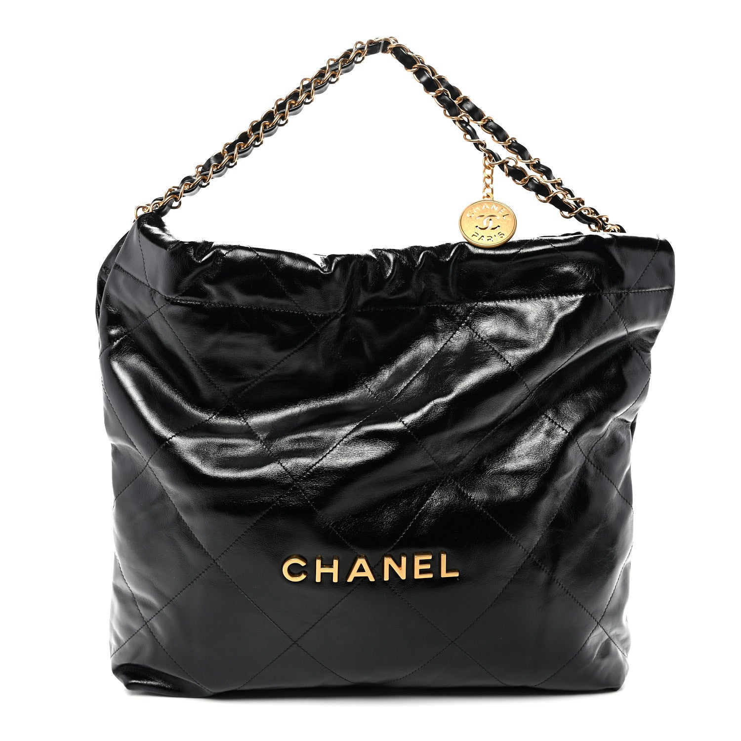 Shiny Calfskin Quilted Chanel 22 Black