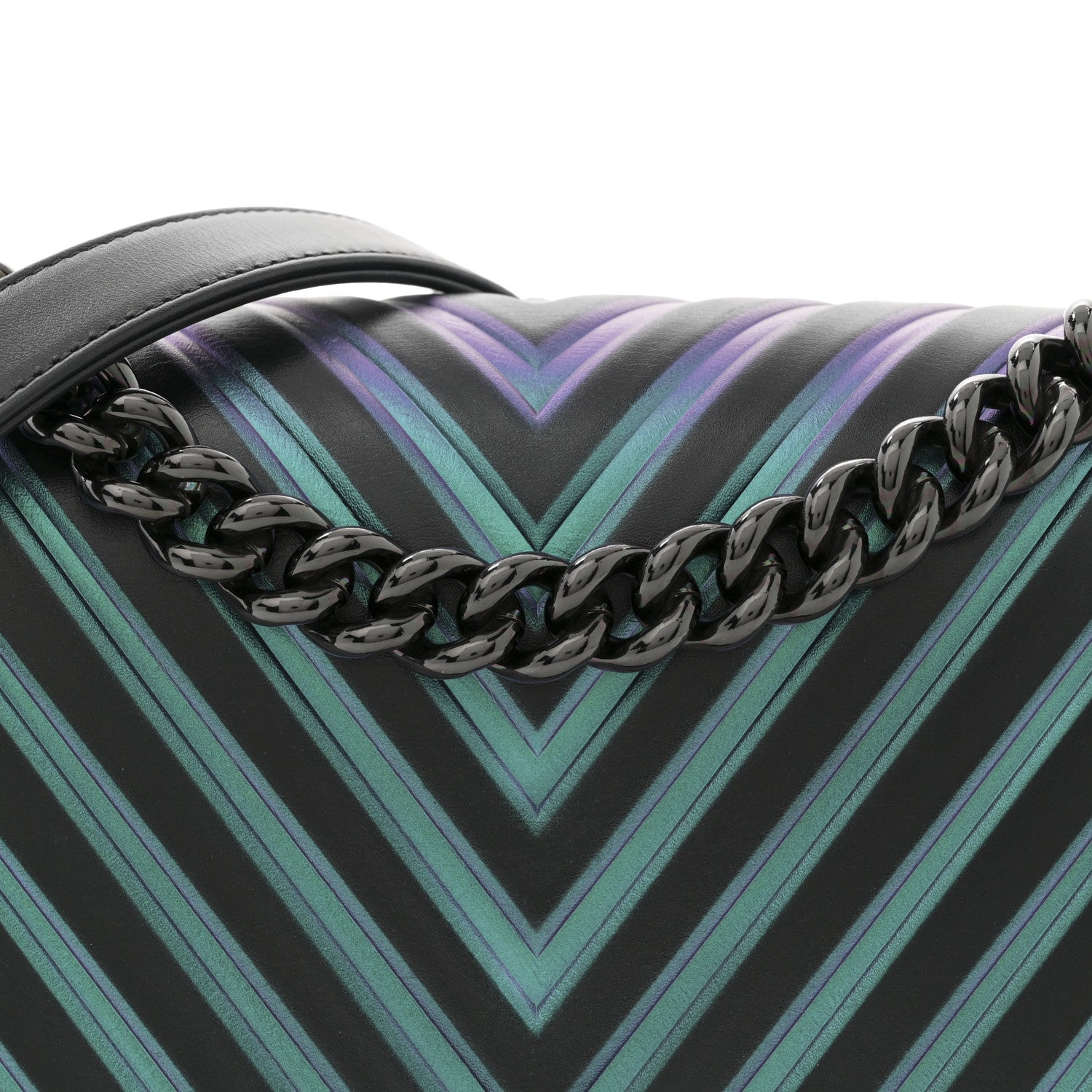Calfskin Painted Chevron Embossed Medium Boy Flap Black