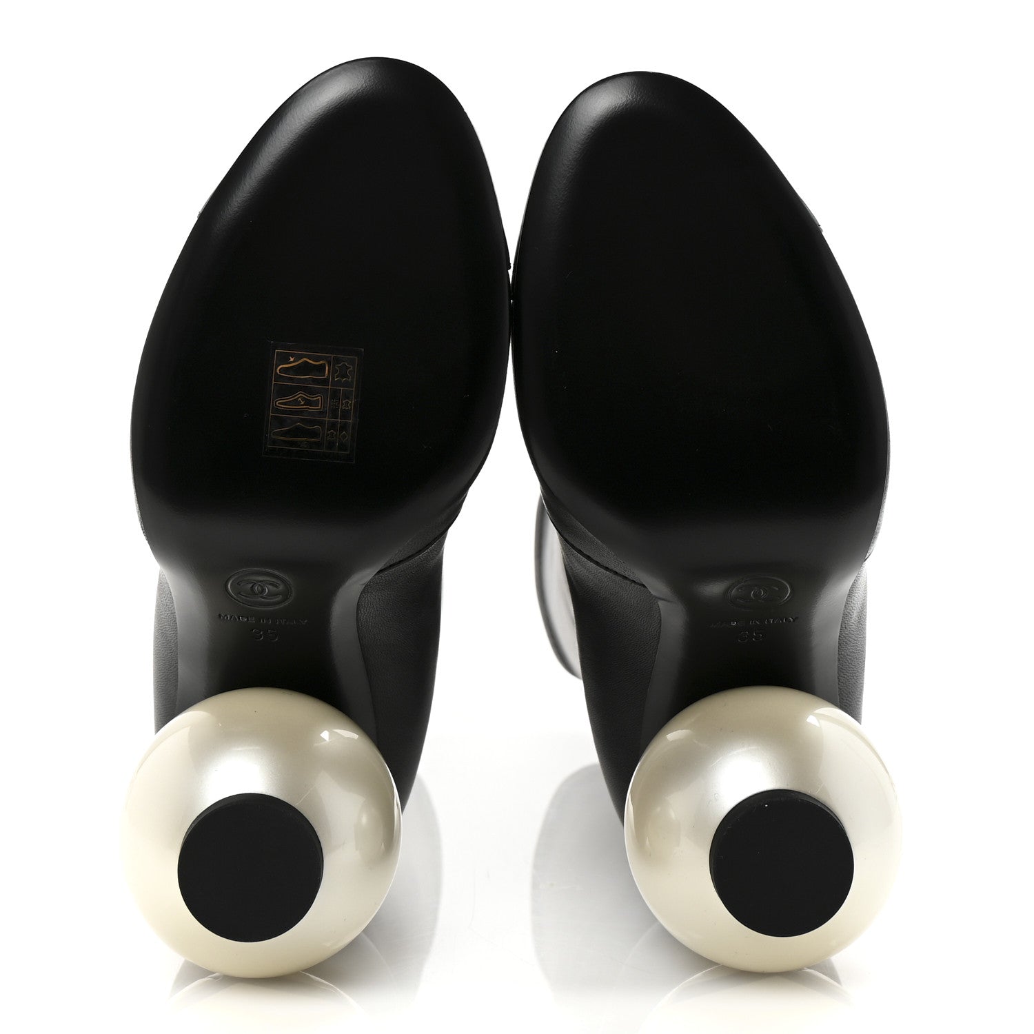 Stretch Lambskin Patent Cap Toe Pearl Ball Mid Calf Boots 35 Black