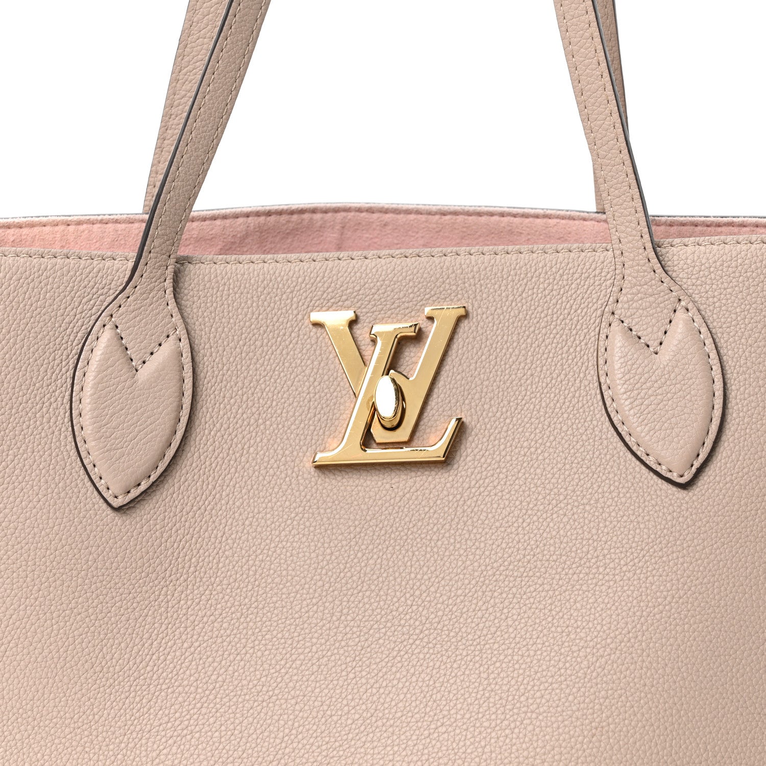 Grained Calfskin Lockme Shopper Greige