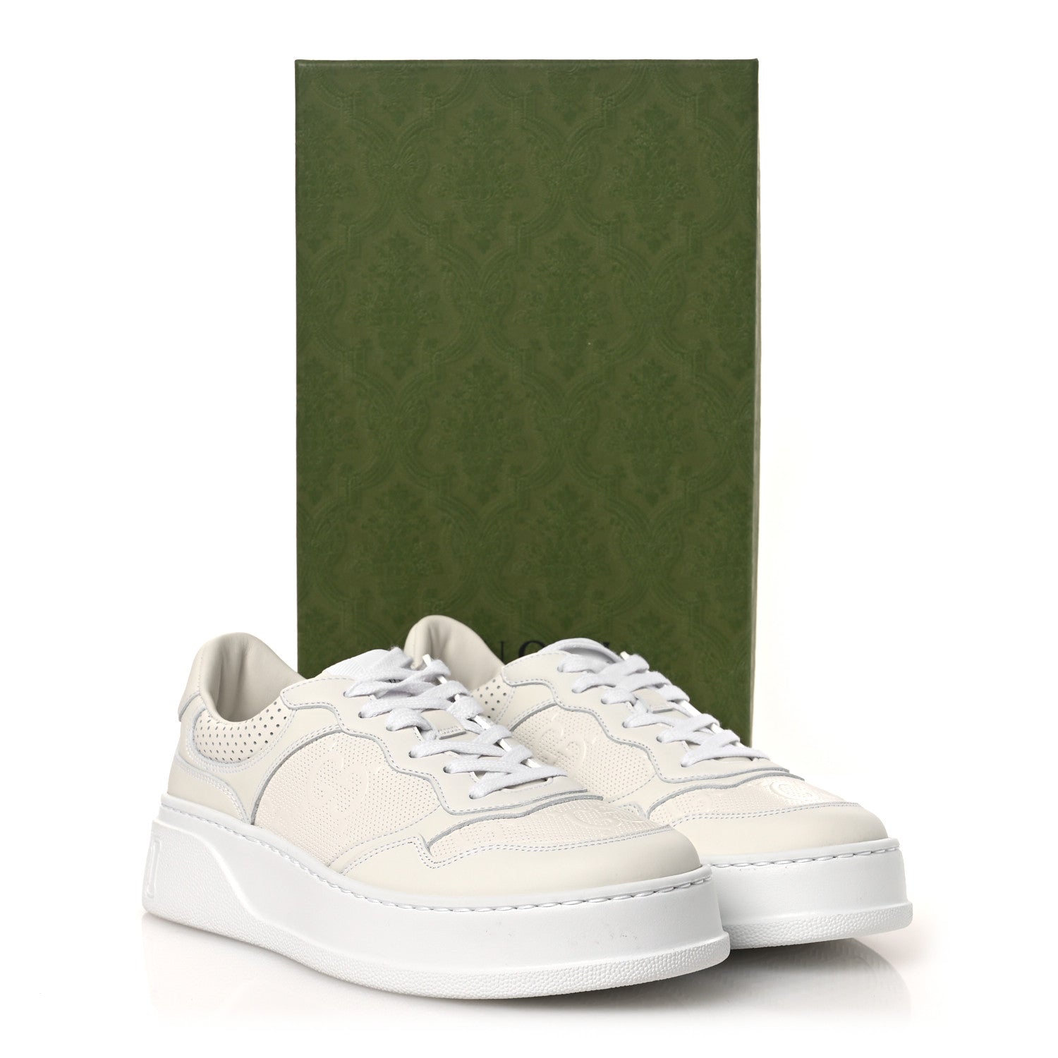 Calfskin GG Tennis Embossed Perforated Womens Platform 55mm Sneakers 40.5 Great White