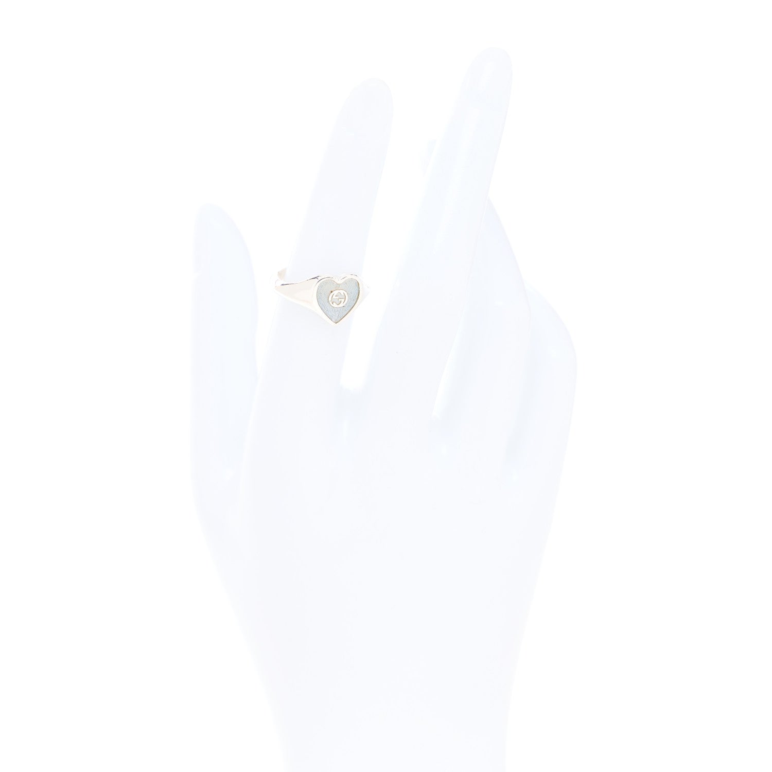 Sterling Silver Enamel GG Heart Ring 51 5.75 Blue
