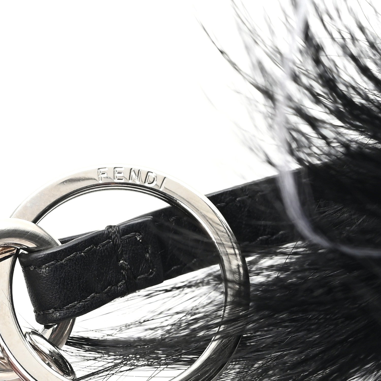 Cuoio Romano Goat Fox Fur Metal Stitch Triangle Monster Eyes Cube Bag Charm Black White