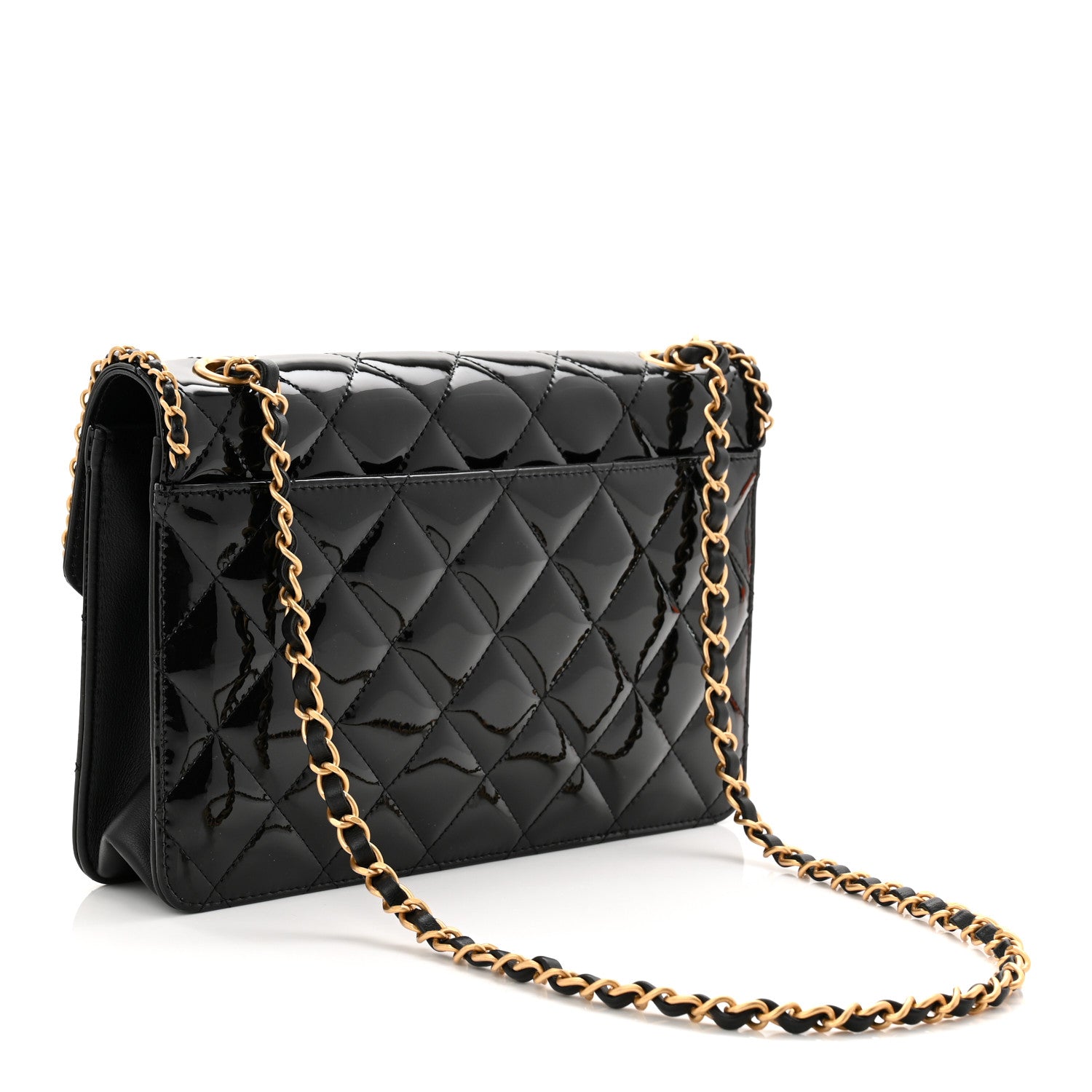 Patent Quilted Chain Around Heart Flap Black