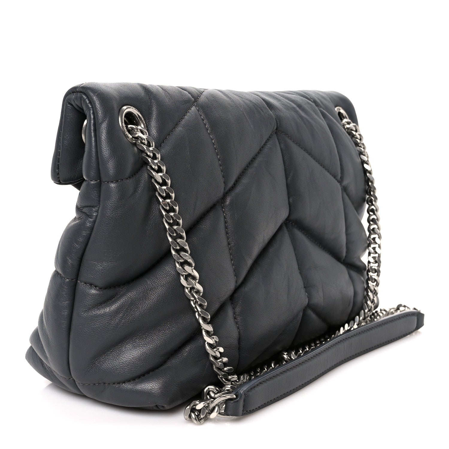 Lambskin Quilted Small Loulou Puffer Monogram Chain Satchel Storm