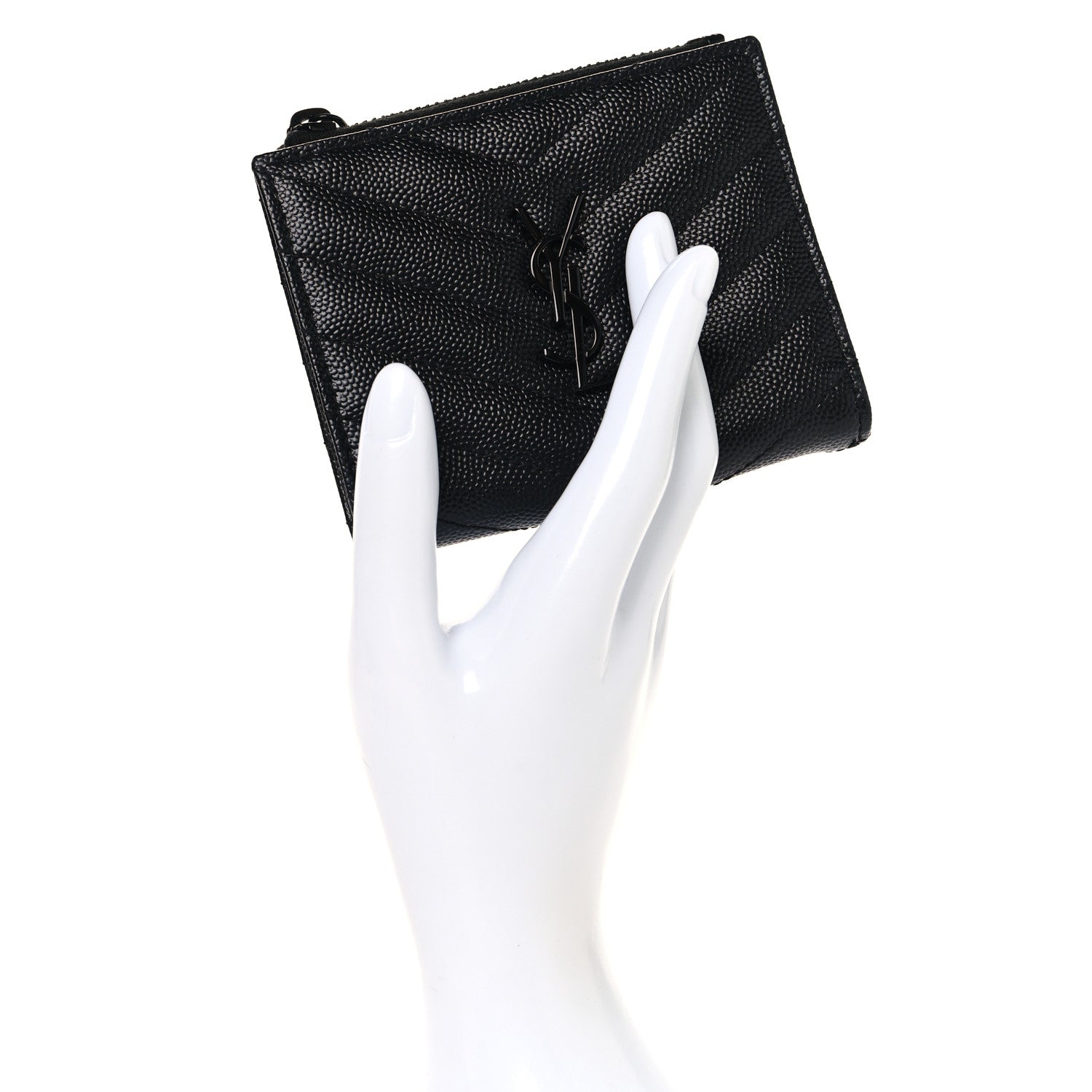 Grain De Poudre Matelasse Chevron Monogram Zipped Card Case Black