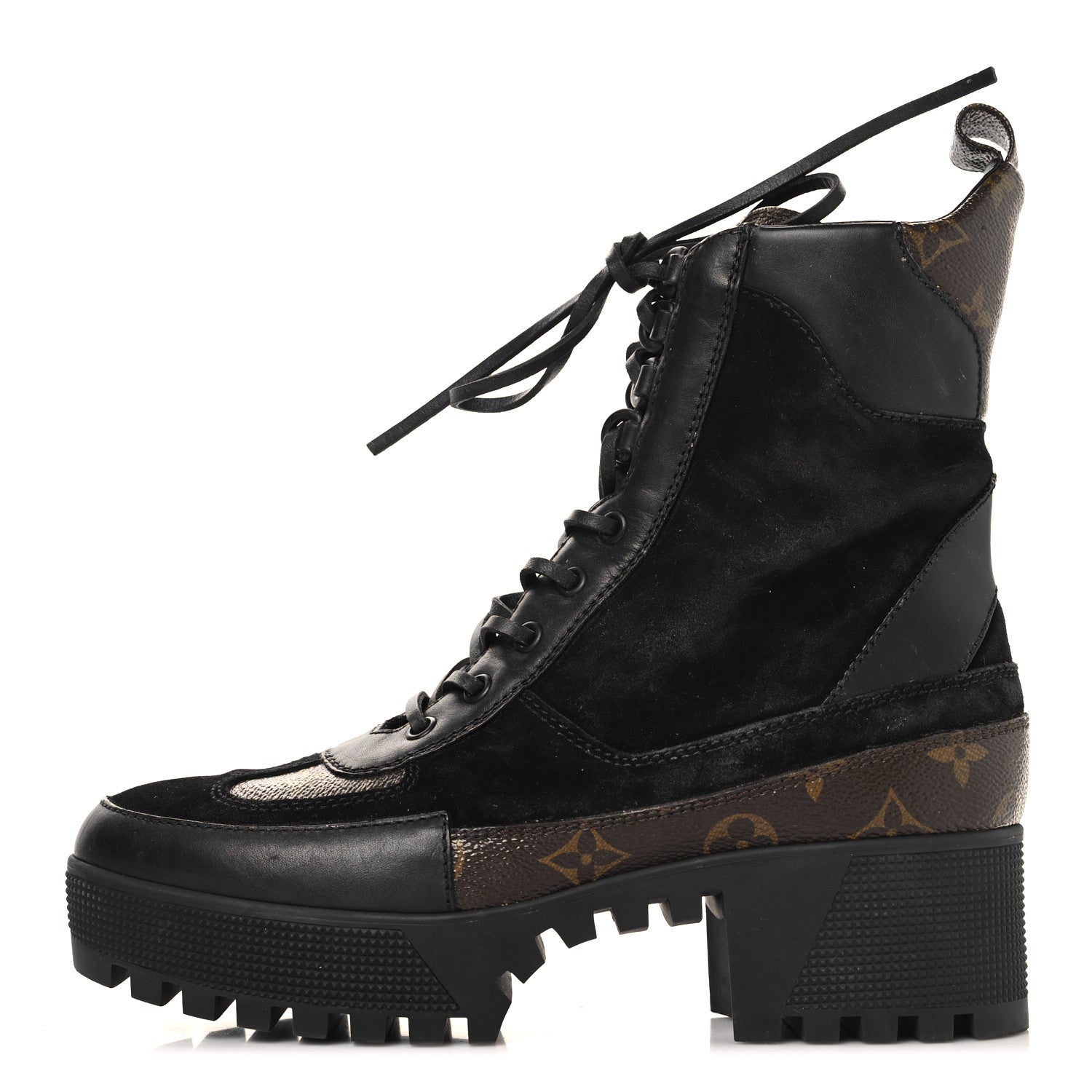Suede Calfskin Monogram Laureate Platform Desert Boots 39.5 Black