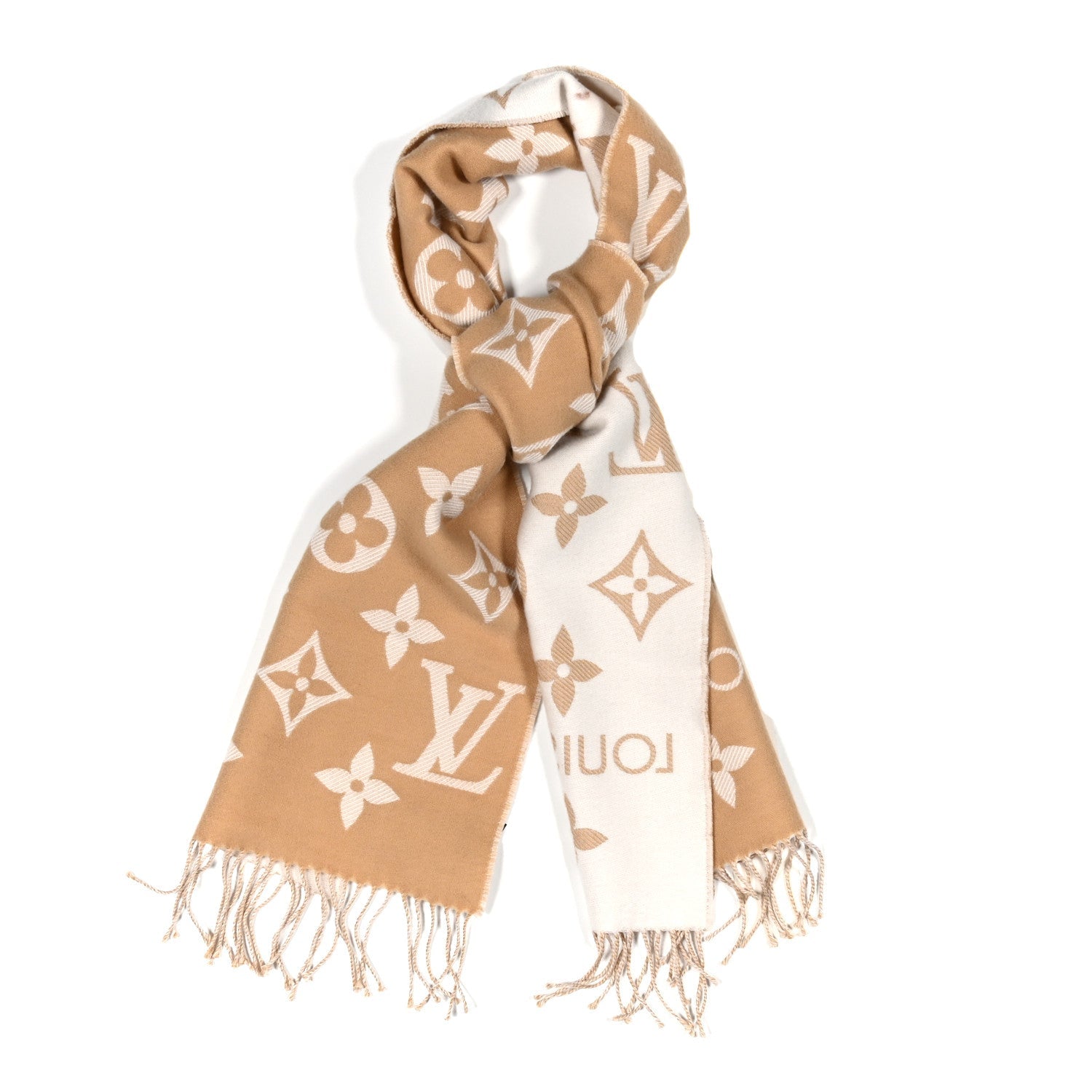 Wool Monogram LV Essential Scarf Beige