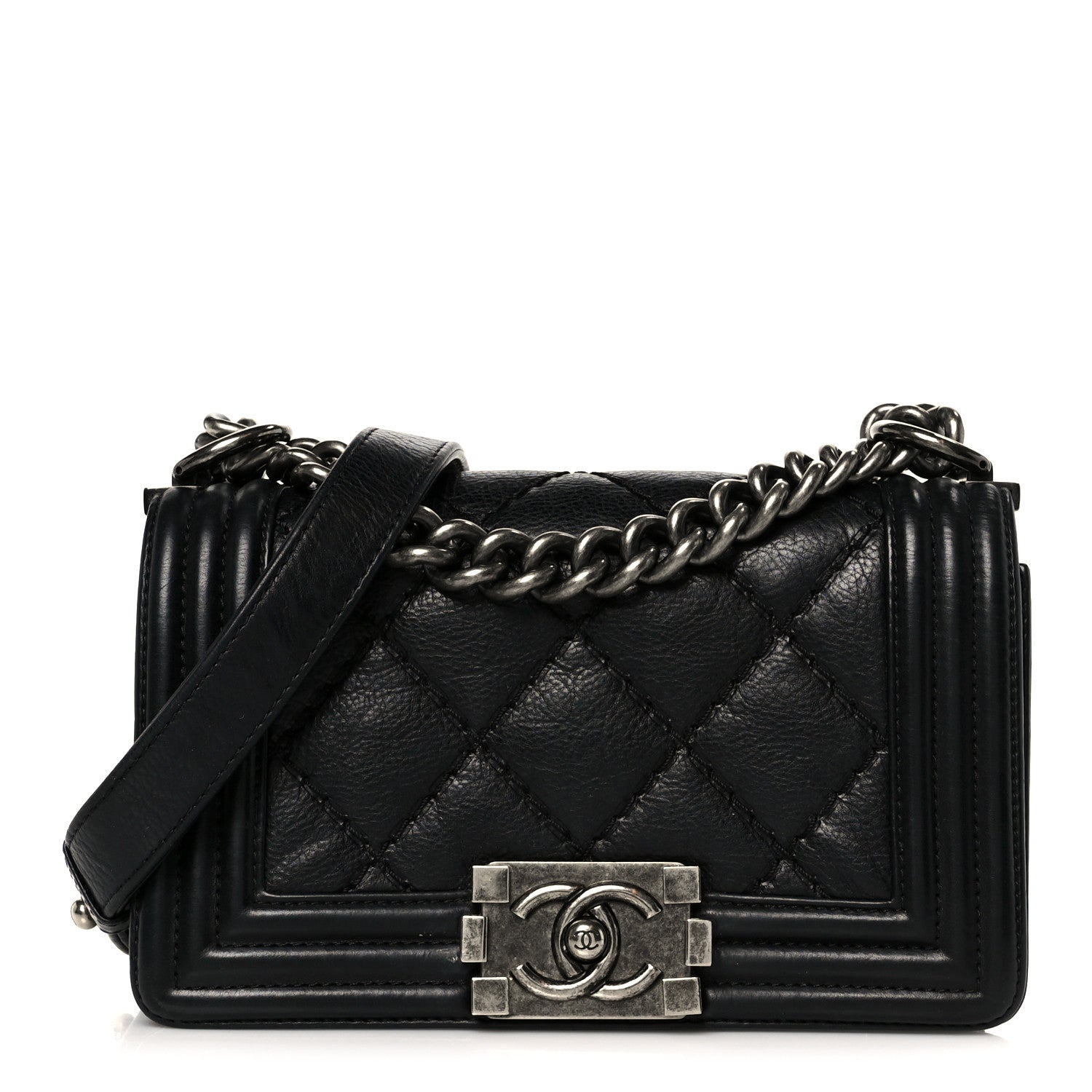 Calfskin Double Stitch Small Boy Flap Black
