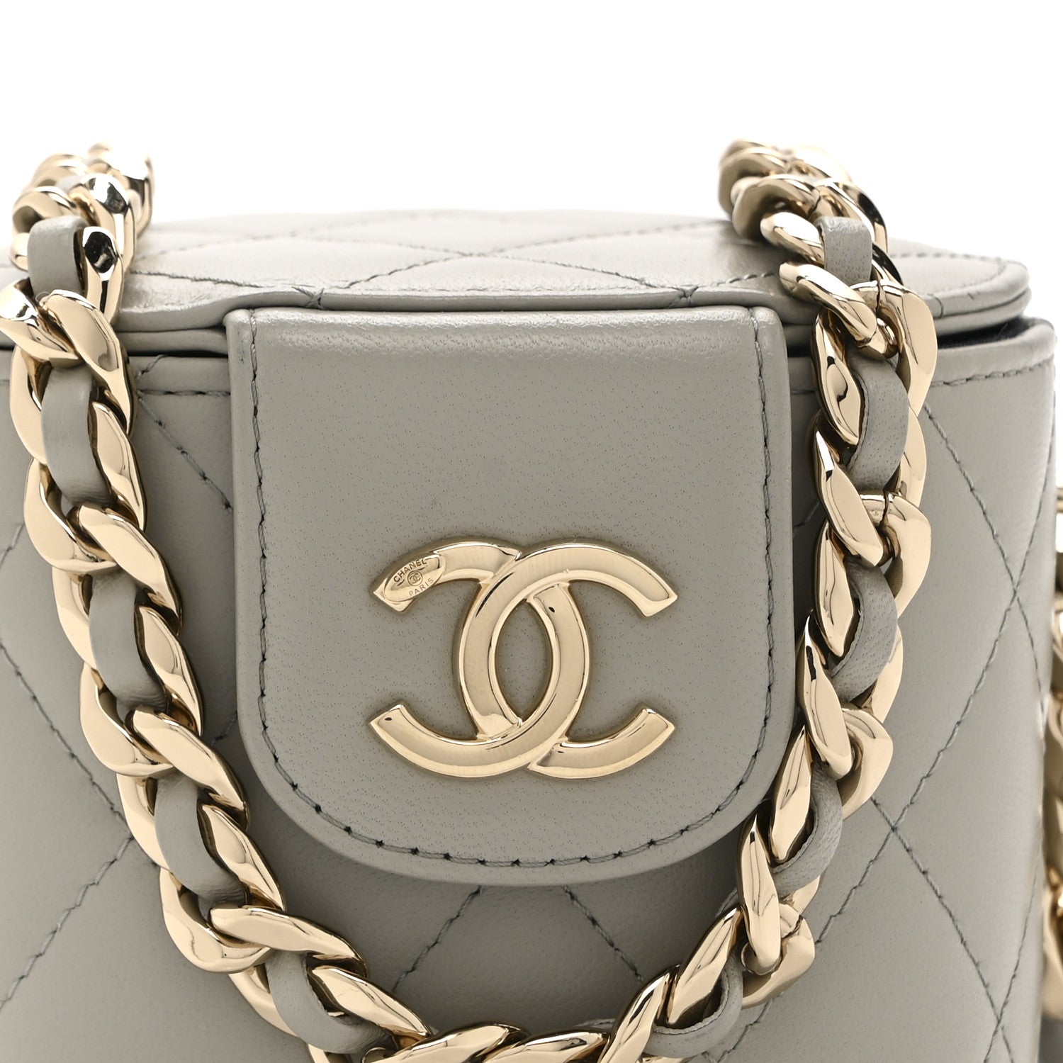 Lambskin Quilted Mini Vanity Case With Chain Grey