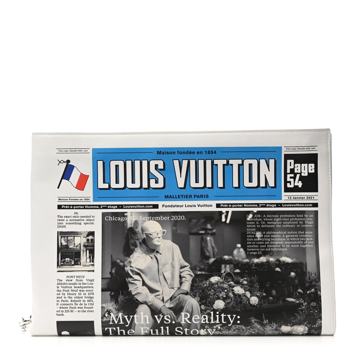 Calfskin Newspaper Print Pouch