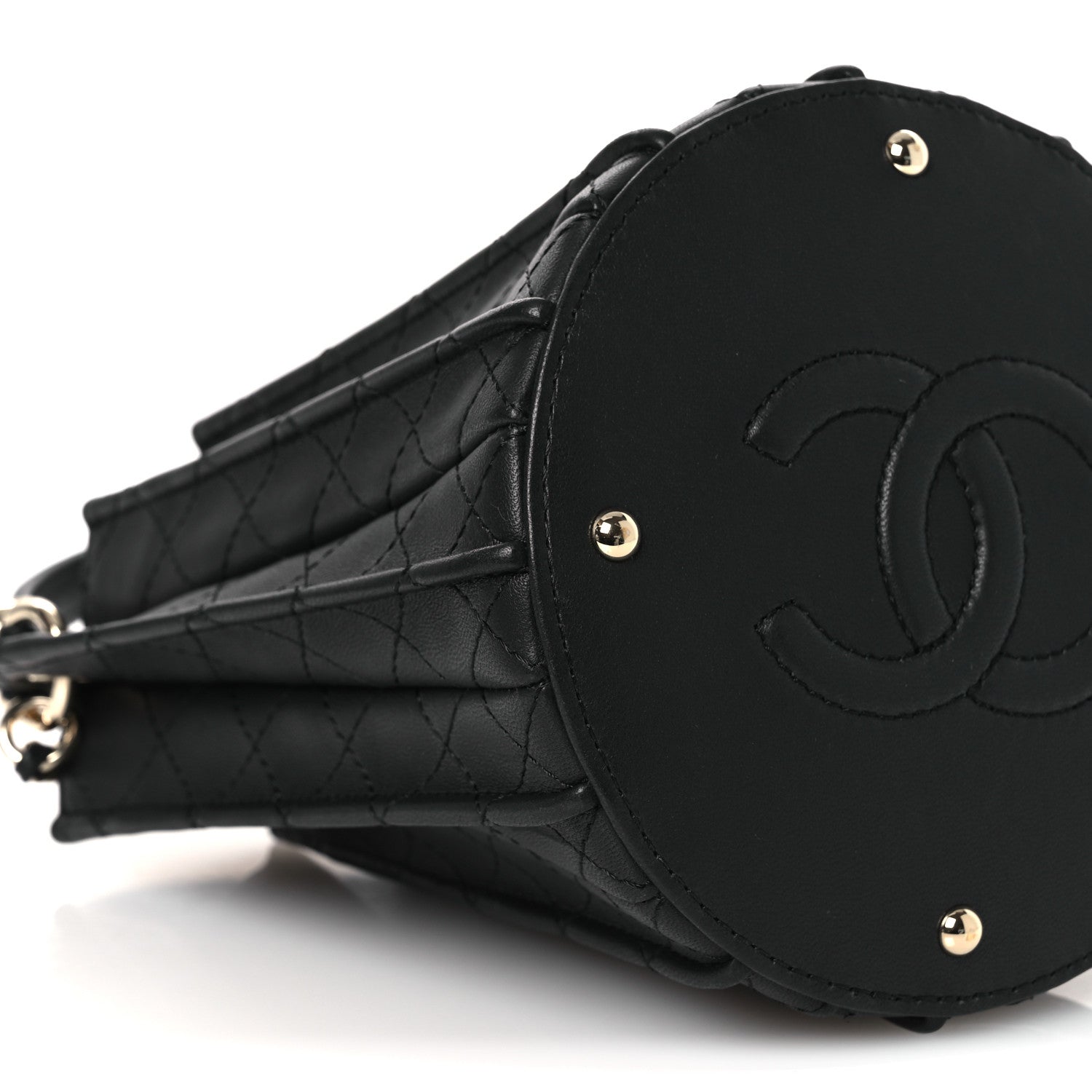 Calfskin Quilted Pleated Bucket Bag Black