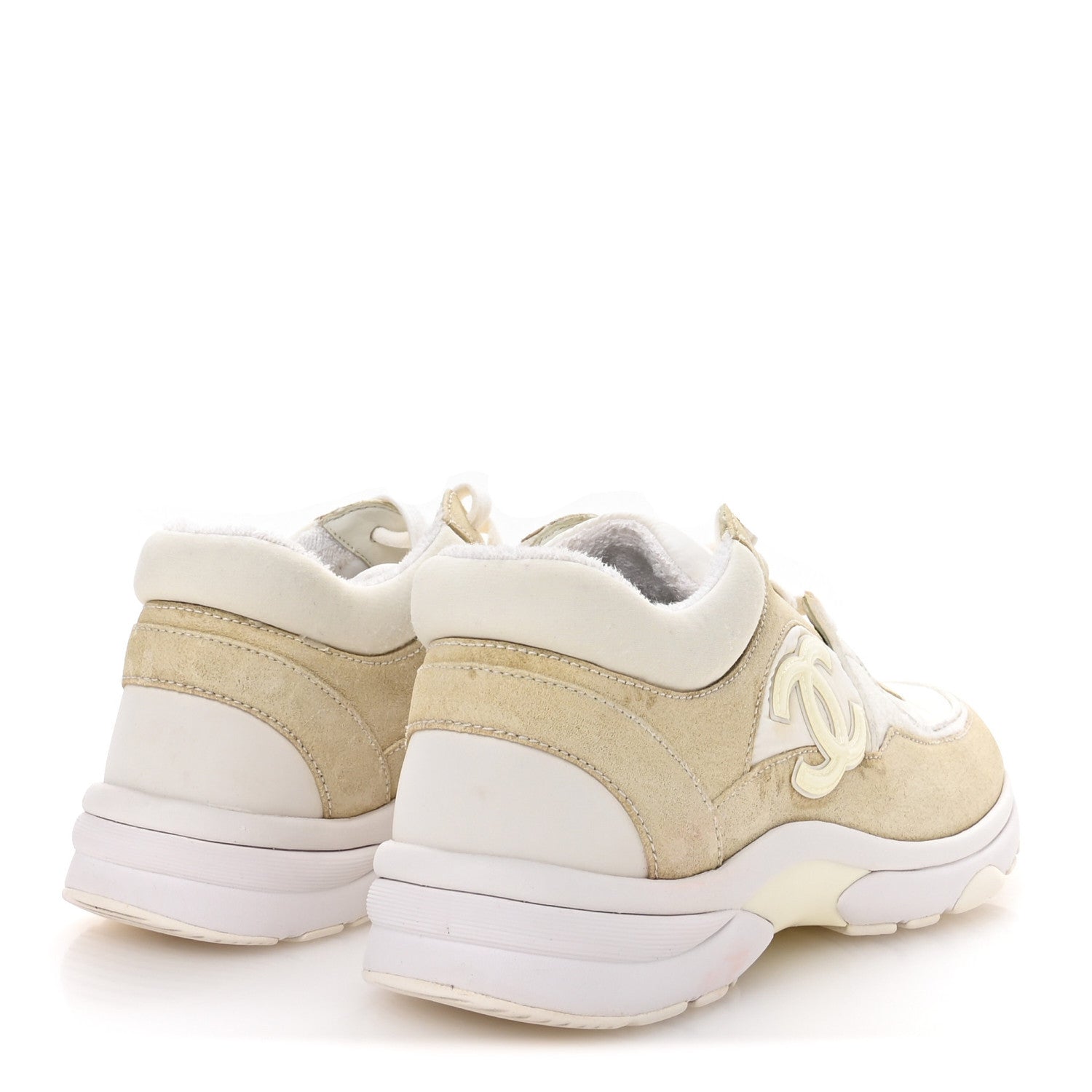 Suede Calfskin Fabric CC Sneakers 37.5 White