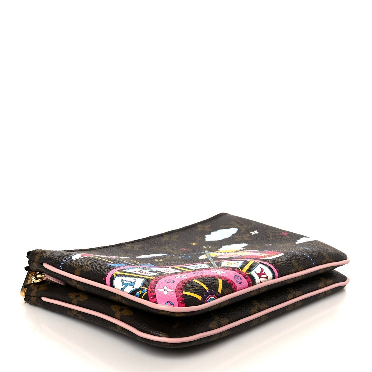 Monogram 2020 Christmas Animation Big Wheel Double Zip Pochette Rose Ballerine