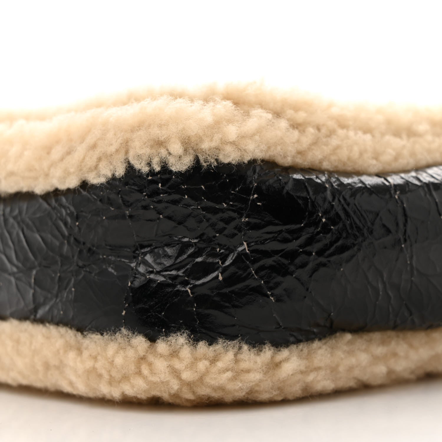 Shiny Crumpled Sheepskin Shearling CC Mania Flap Bag Black Beige