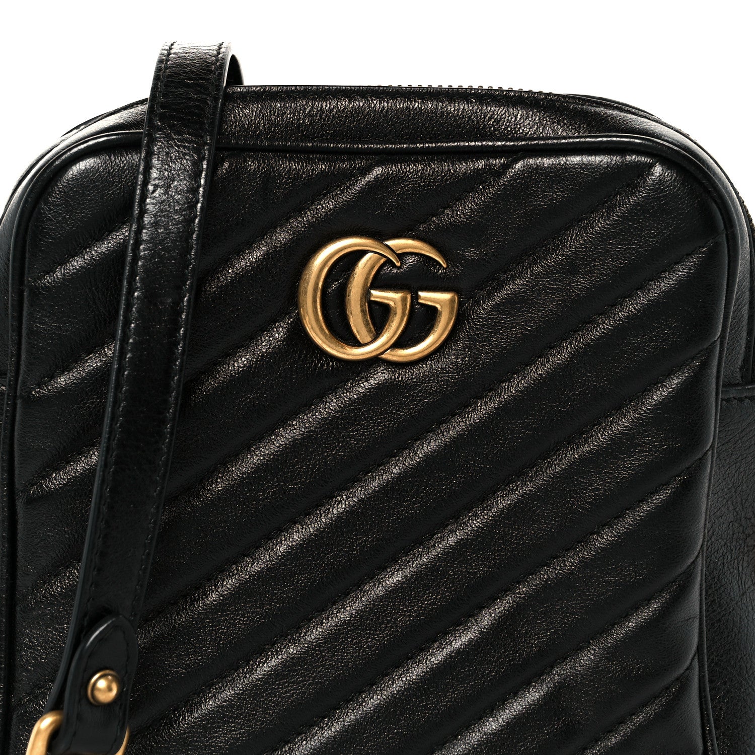 Azalea Calfskin Matelasse Diagonal Tall GG Marmont Crossbody Bag Black