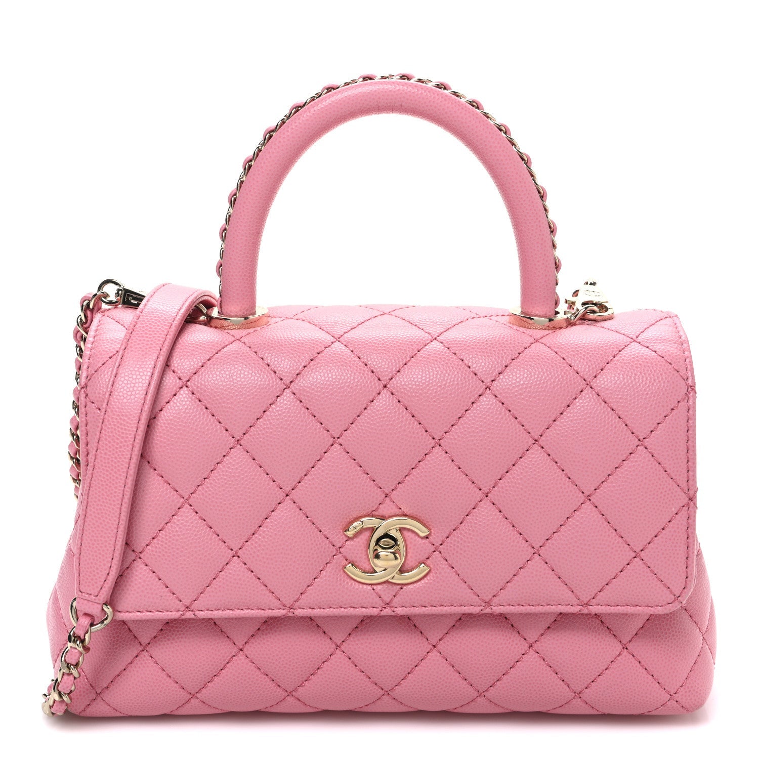 Caviar Quilted Mini Coco Chain Handle Flap Pink