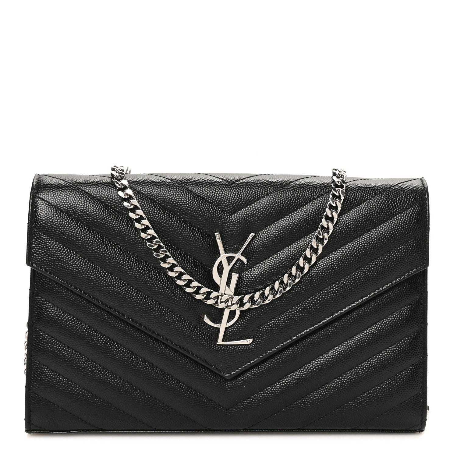 Grain De Poudre Matelasse Chevron Monogram Chain Wallet Black