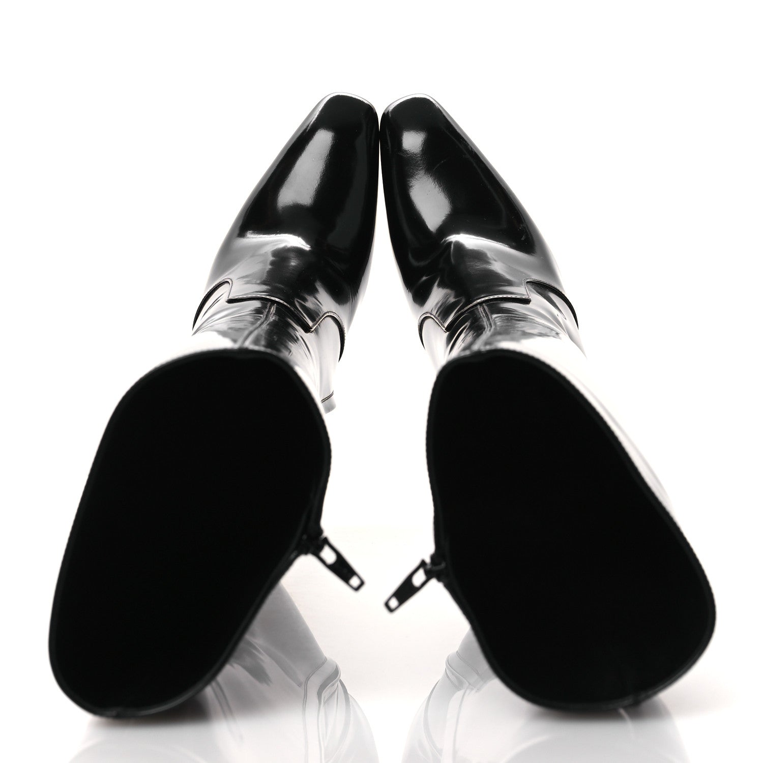 Glazed Calfskin Auteuil 105mm Zip Boots 38 Black