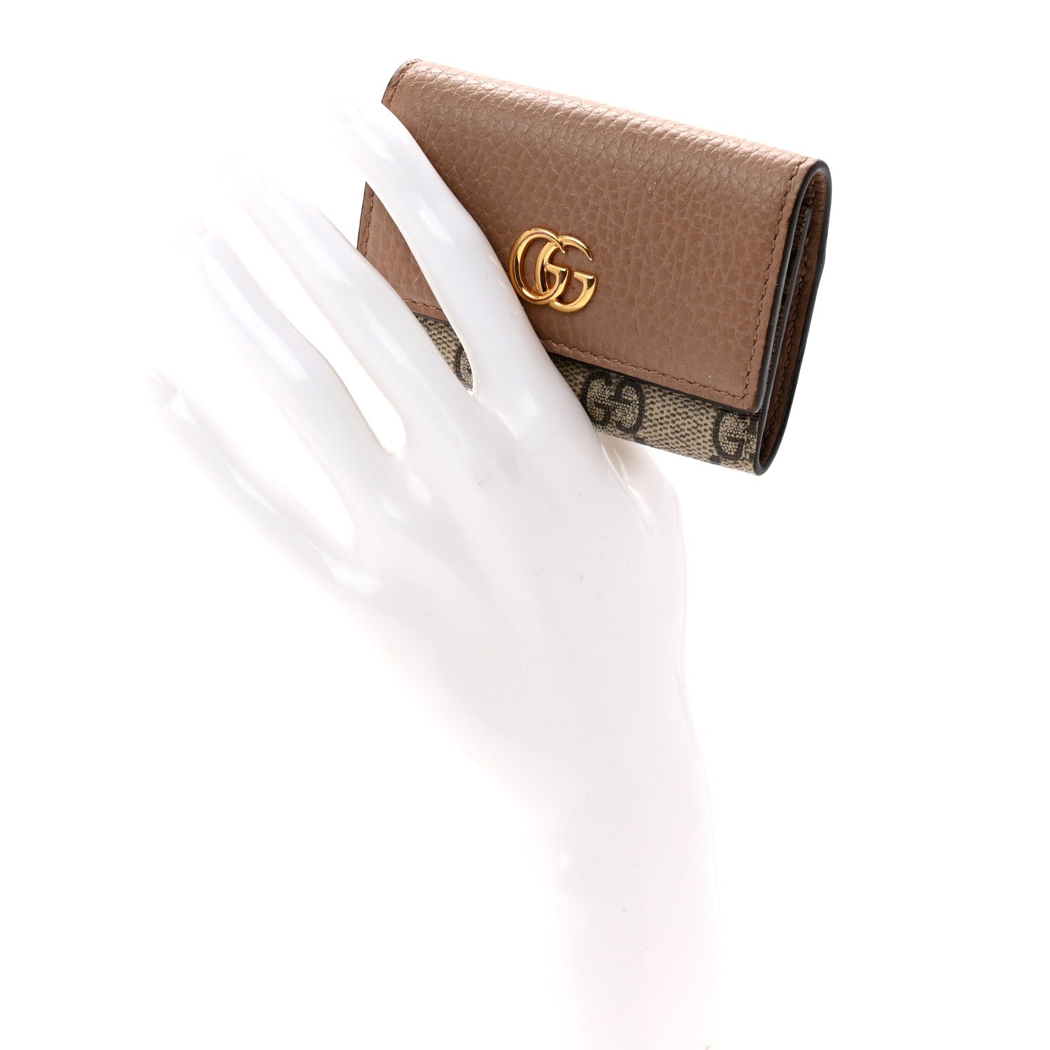 Dollar Calfskin GG Supreme Monogram GG Marmont 6 Key Holder Case Porcelain Rose Beige Ebony
