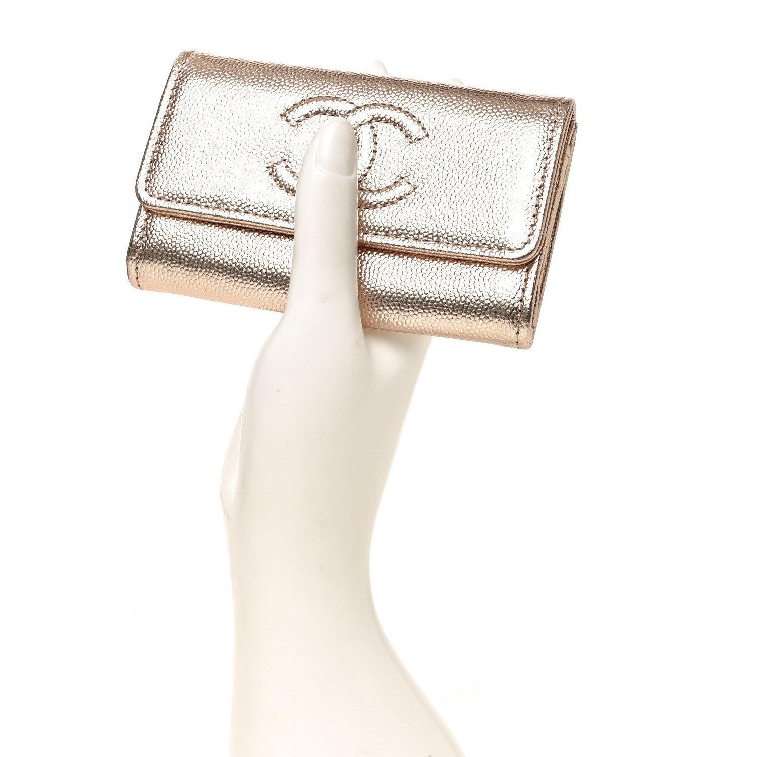 Metallic Caviar Quilted CC Flap Card Holder Copper