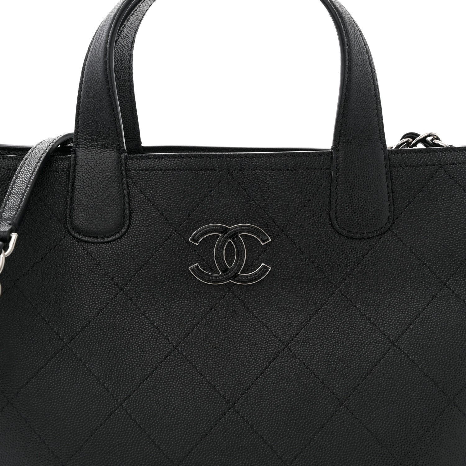 Caviar Stitched Medium Lady Coco Shopping Tote Black
