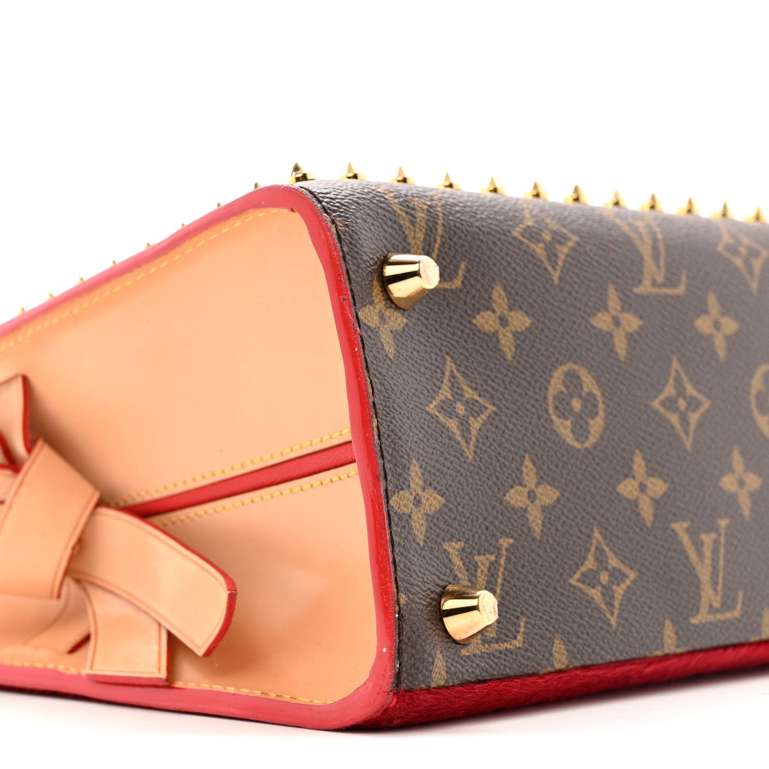 Monogram Calf Hair Spikes Iconoclasts Christian Louboutin Tote Red