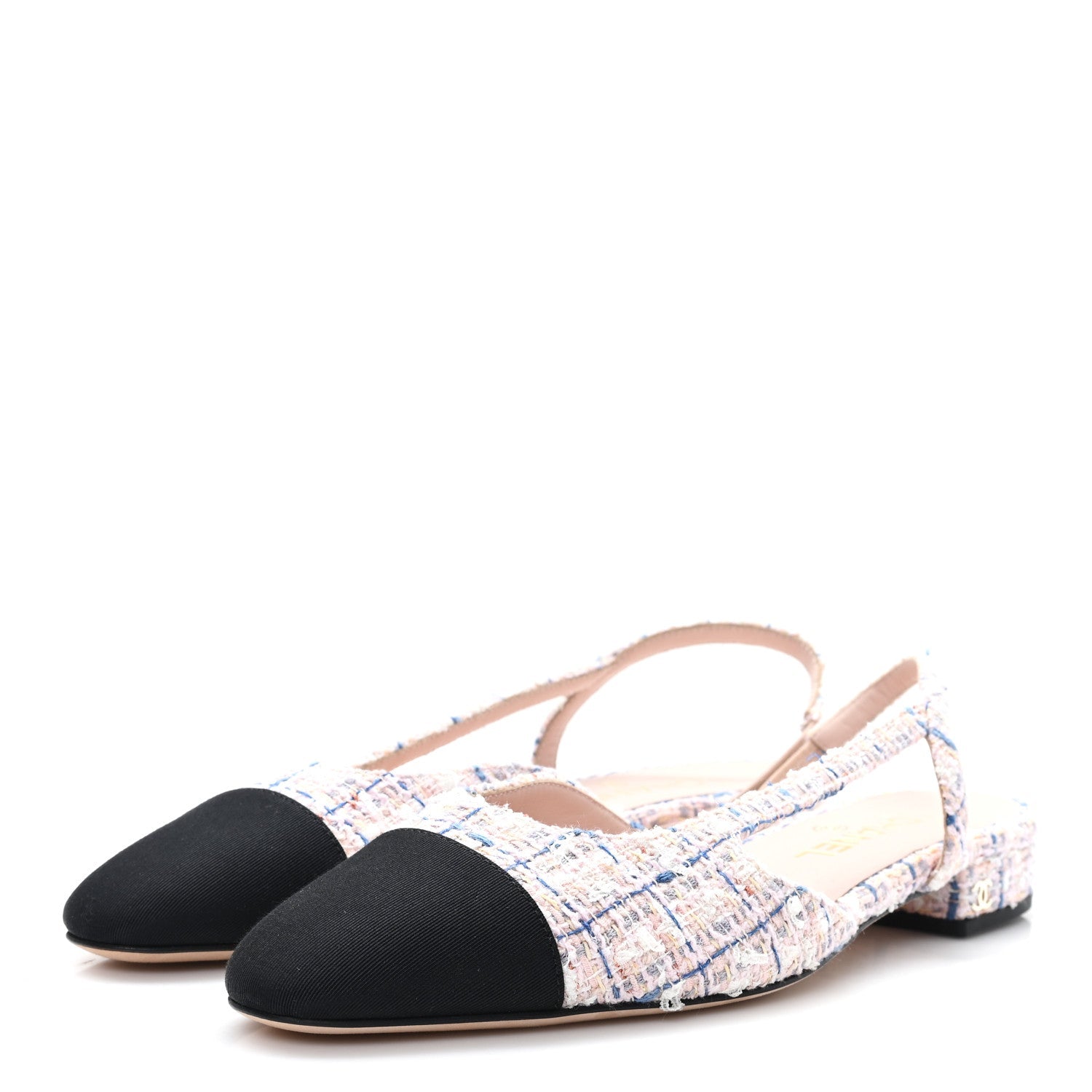 Tweed Grosgrain Cap Toe CC Slingback Flat 38.5 Pink Multicolor