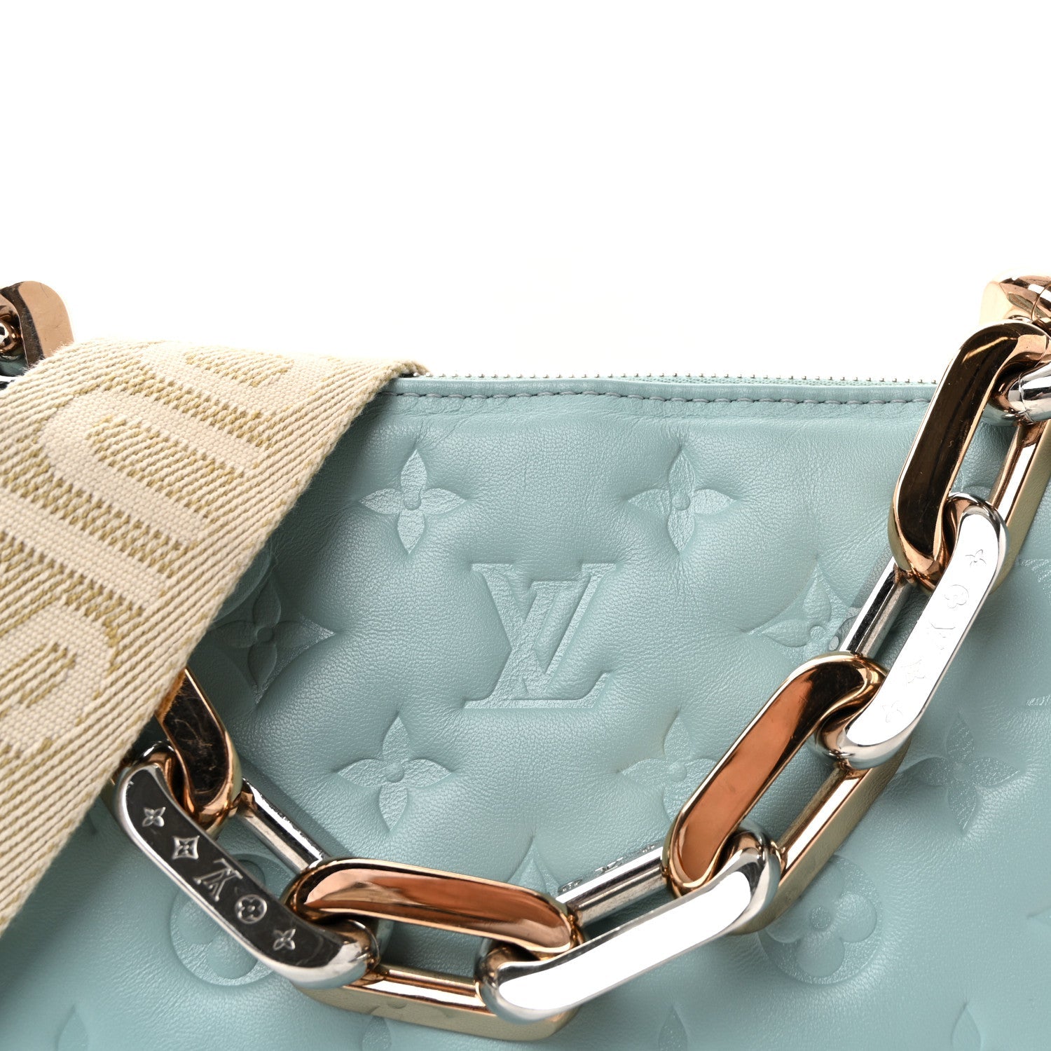 Lambskin Embossed Monogram Coussin PM Bleu