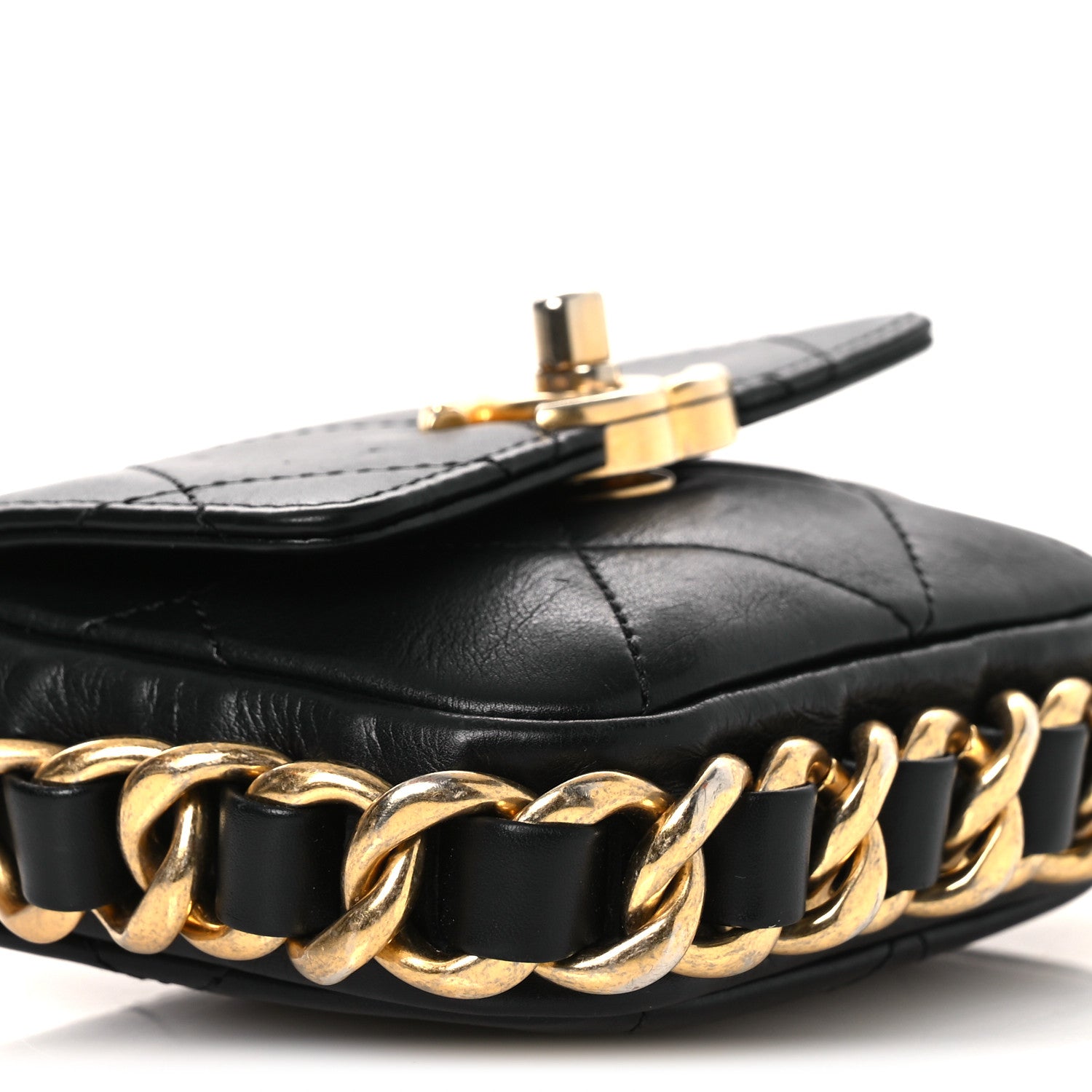 Calfskin Quilted Mini Framing Chain Bag Black