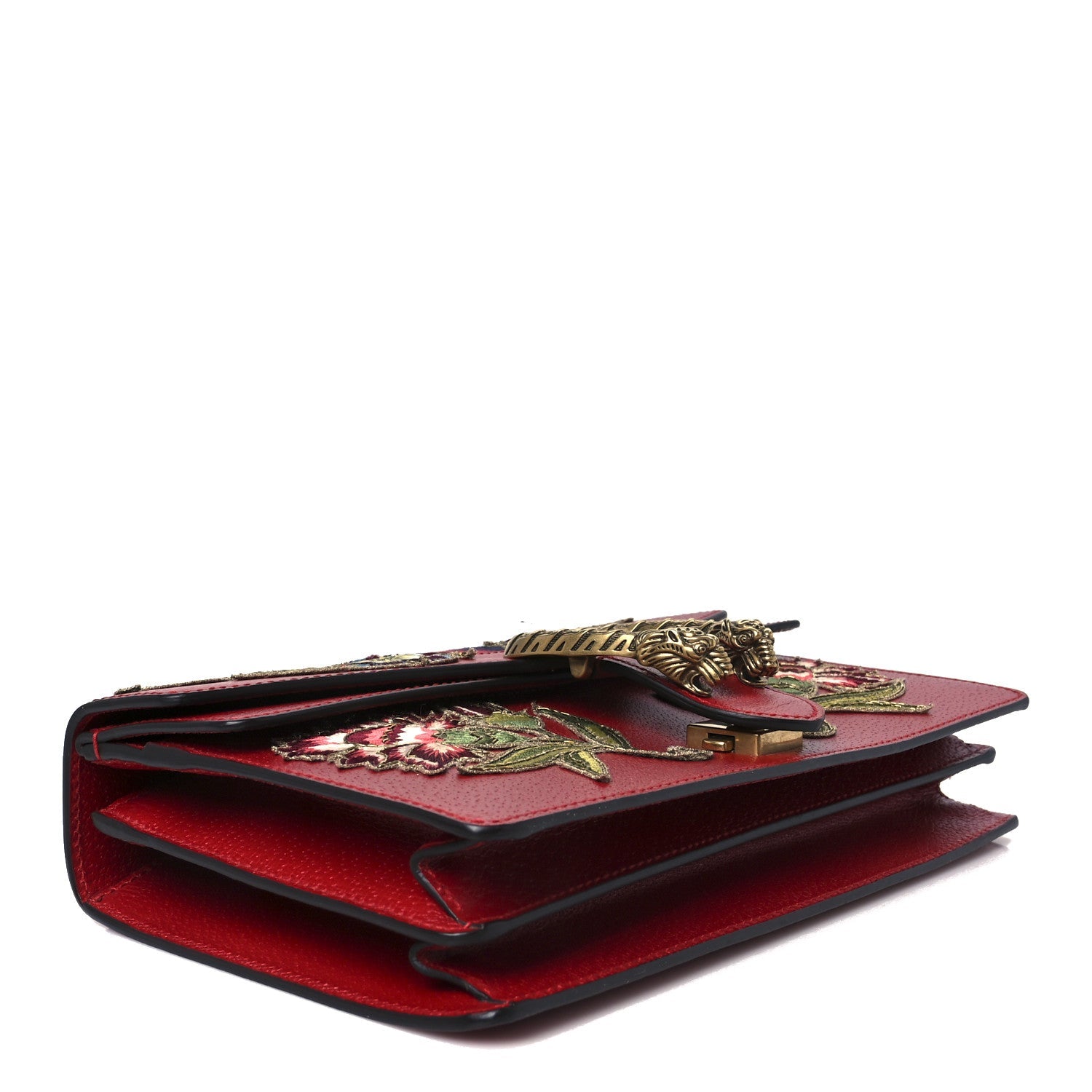 Calfskin Web Floral Embroidered Small Dionysus Shoulder Bag Hibiscus Red