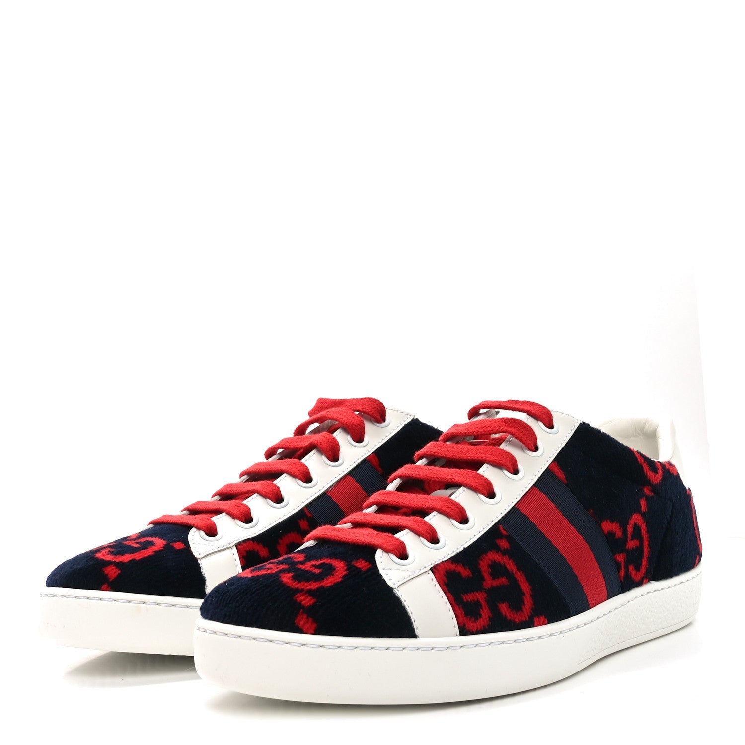 Terry Cloth GG Monogram Web Womens Ace Sneakers 37.5 Blue Red
