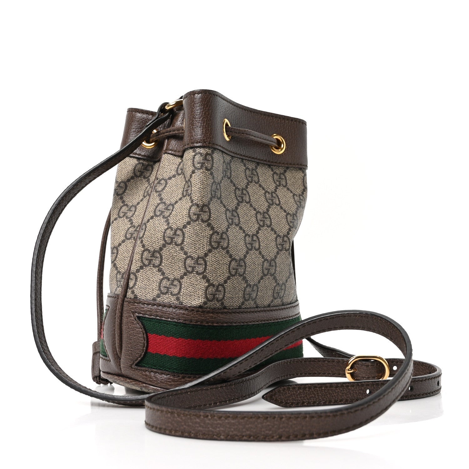 GG Supreme Monogram Web Mini Ophidia Bucket Bag Brown