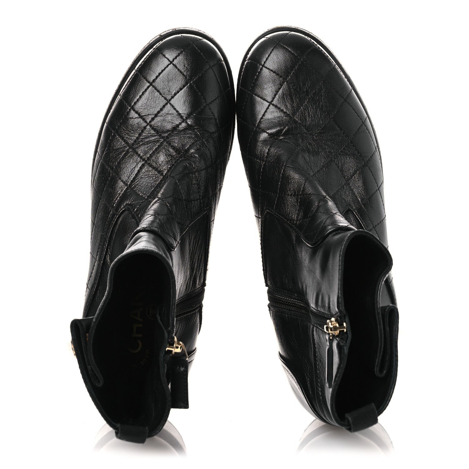 Lambskin Pearl Short Boots 38.5 Black