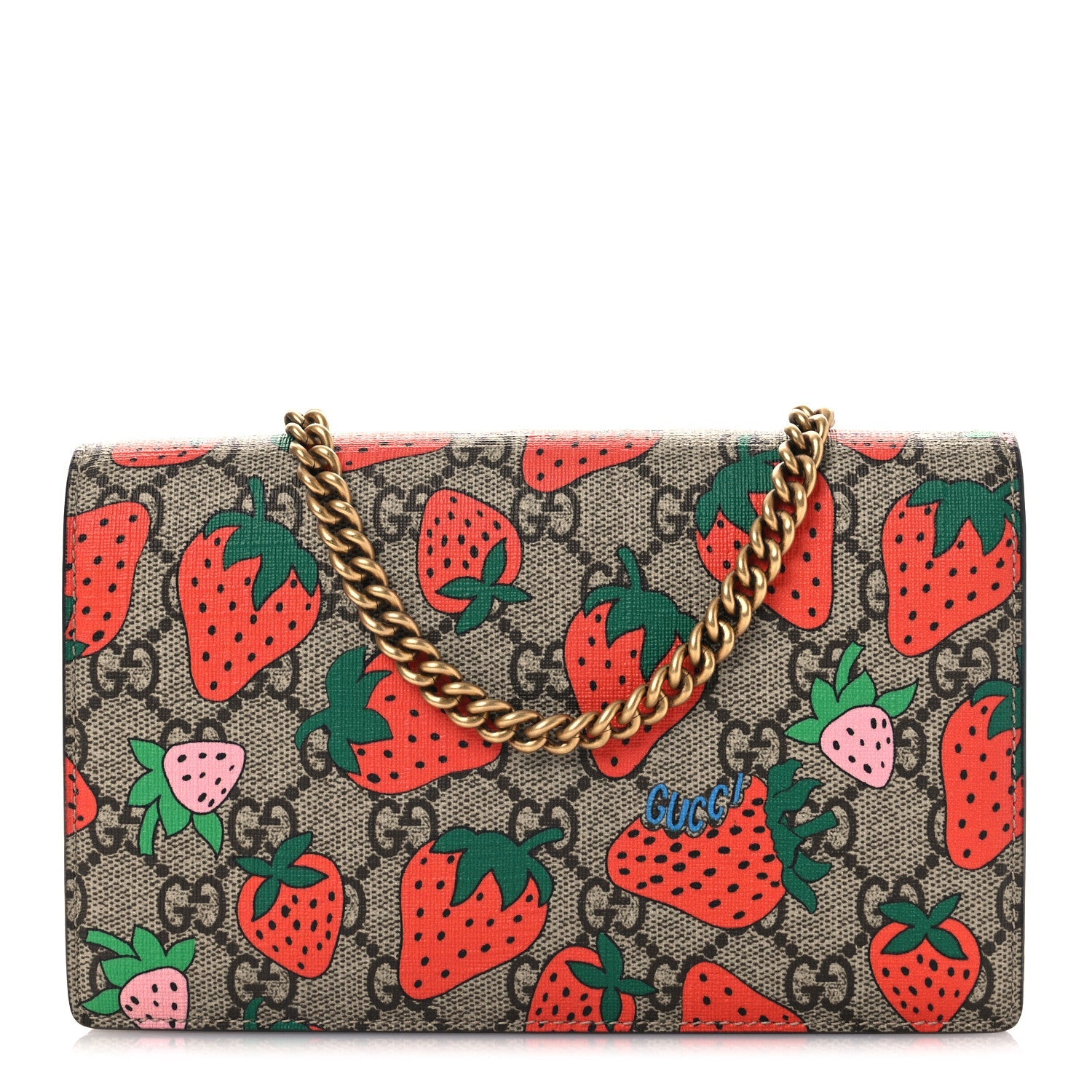 GG Supreme Monogram Strawberry Chain Wallet