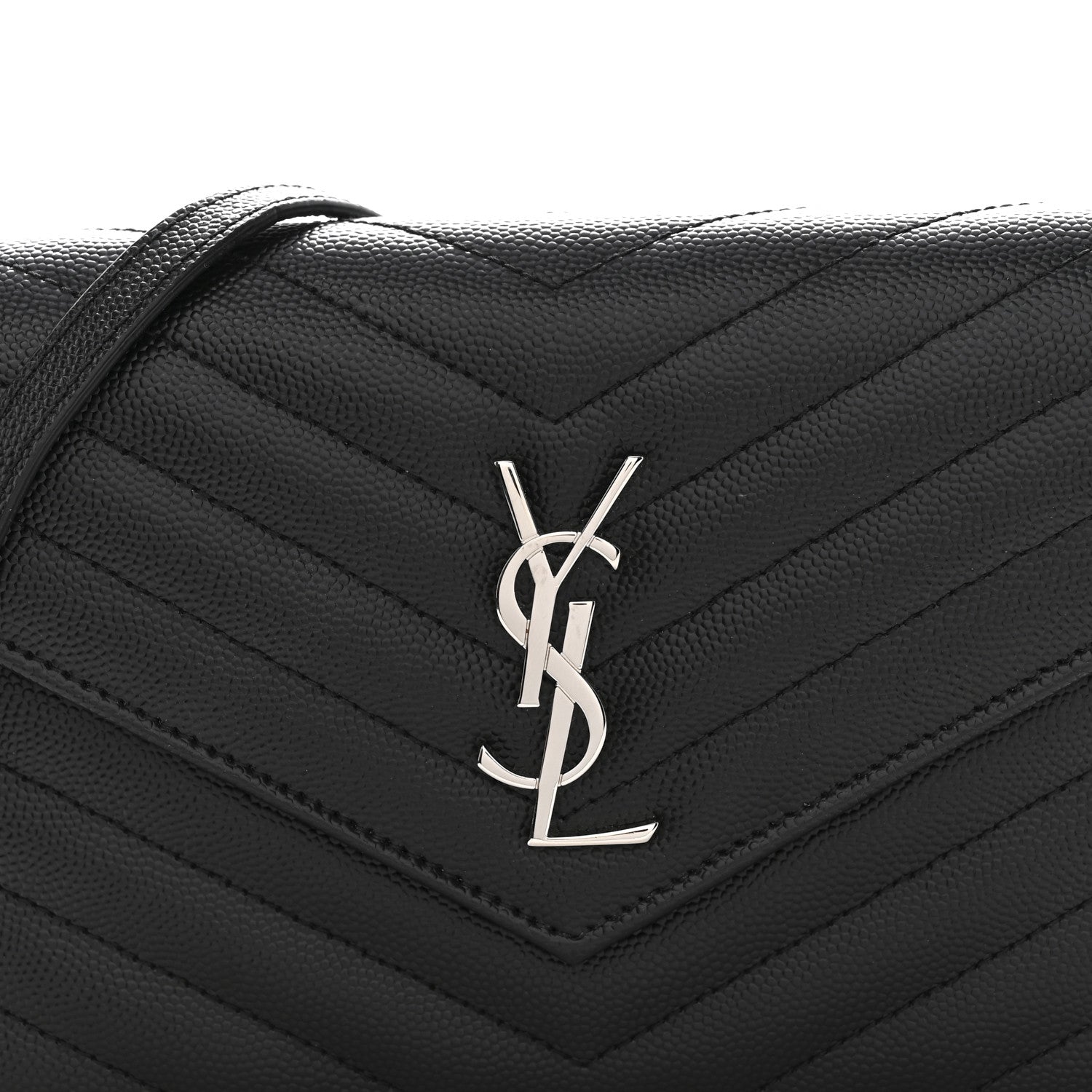 Grain De Poudre Matelasse Chevron Monogram Envelope Chain Wallet Black