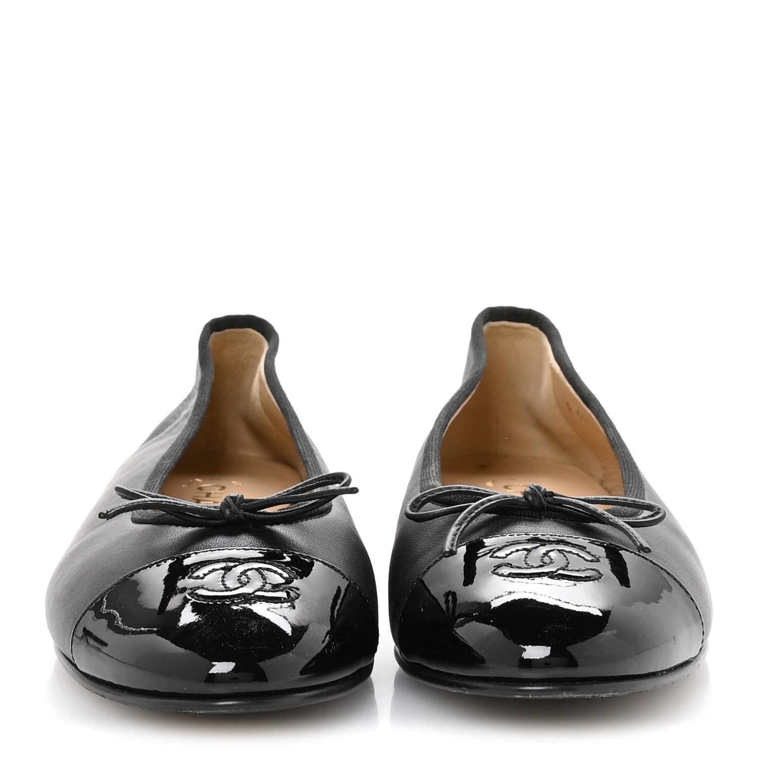 Lambskin Patent Cap Toe Ballerina Flats 39.5 Black