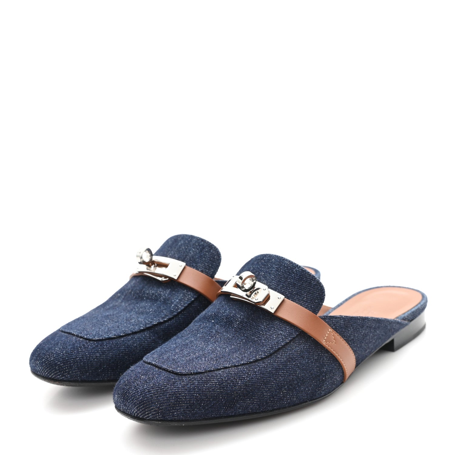 Calfskin Denim Oz Mules 37 Bleu Brut Gold