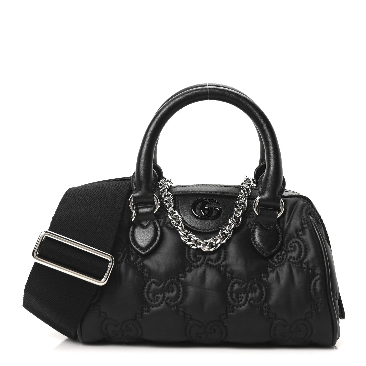 Nylon Calfskin Enamel GG Matelasse Mini Bowler Bag Black