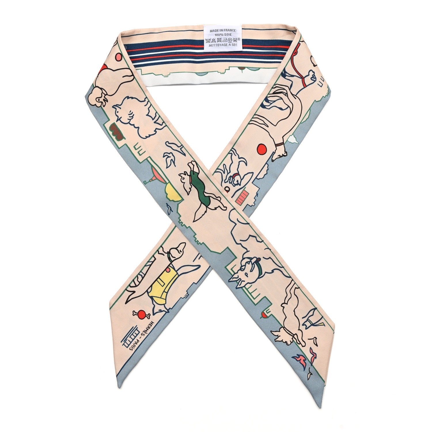 Silk Les Chiens Parisiens Twilly Creme Bleu Vert