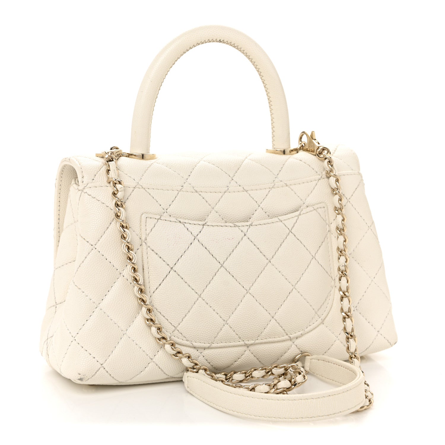 Caviar Quilted Mini Coco Handle Flap White