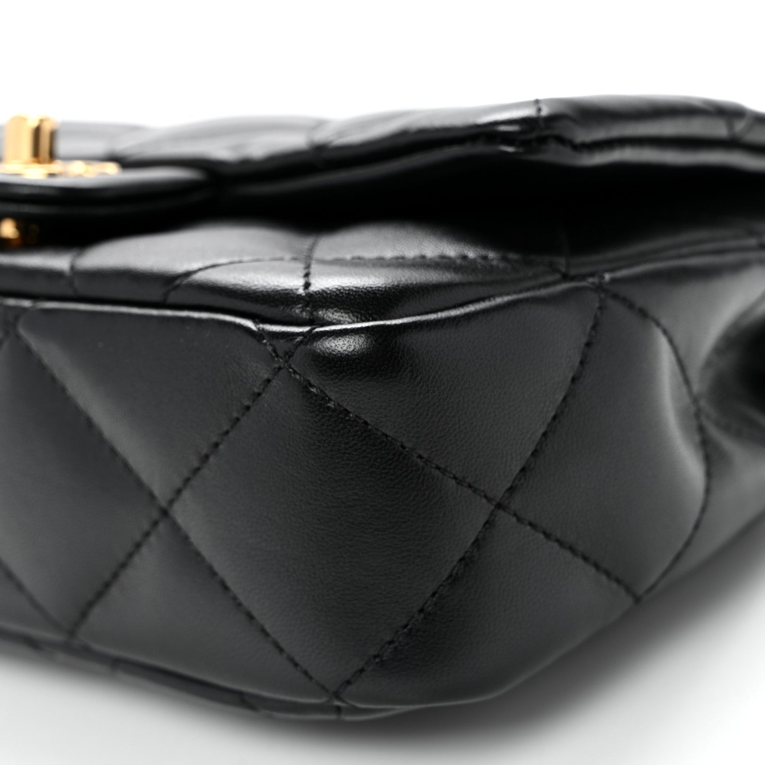 Lambskin Resin Quilted Top Handle Flap Black