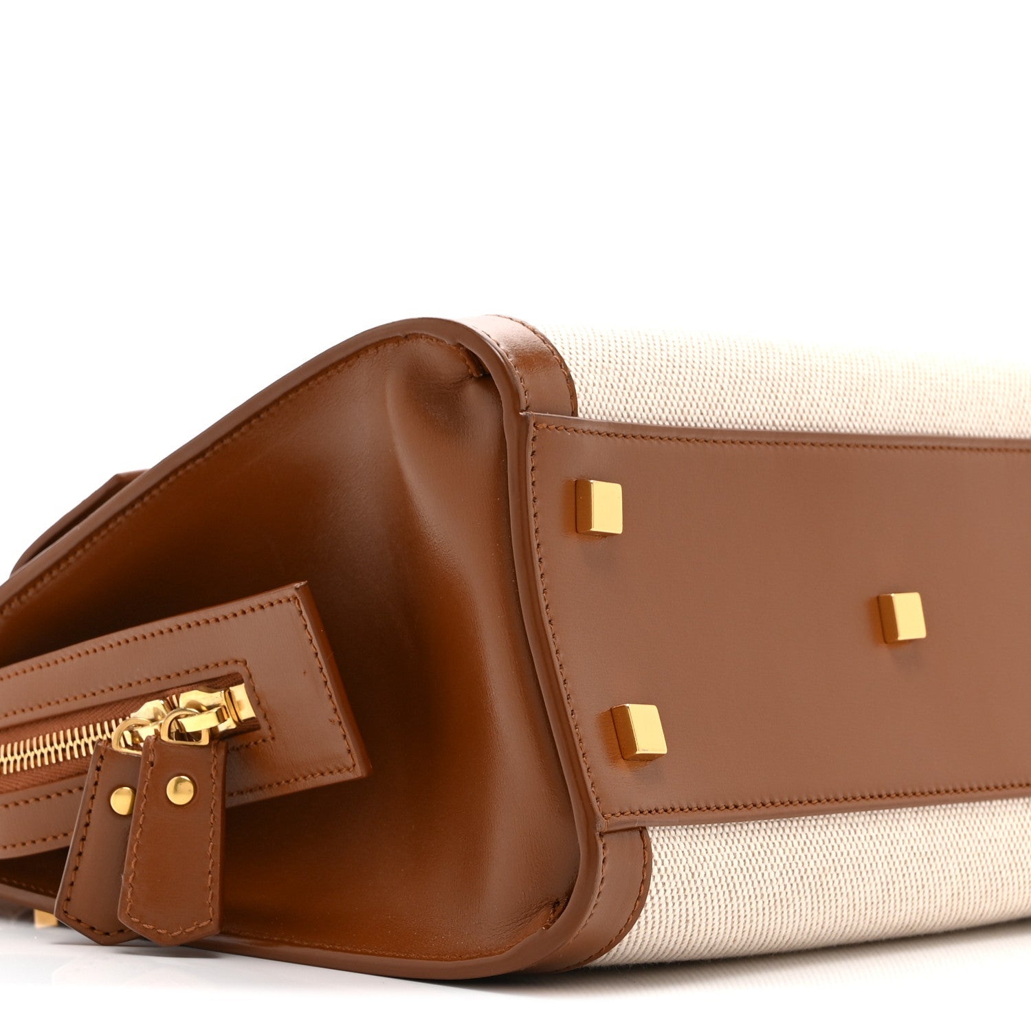 Canvas Calfskin Small Uptown Tote Brown