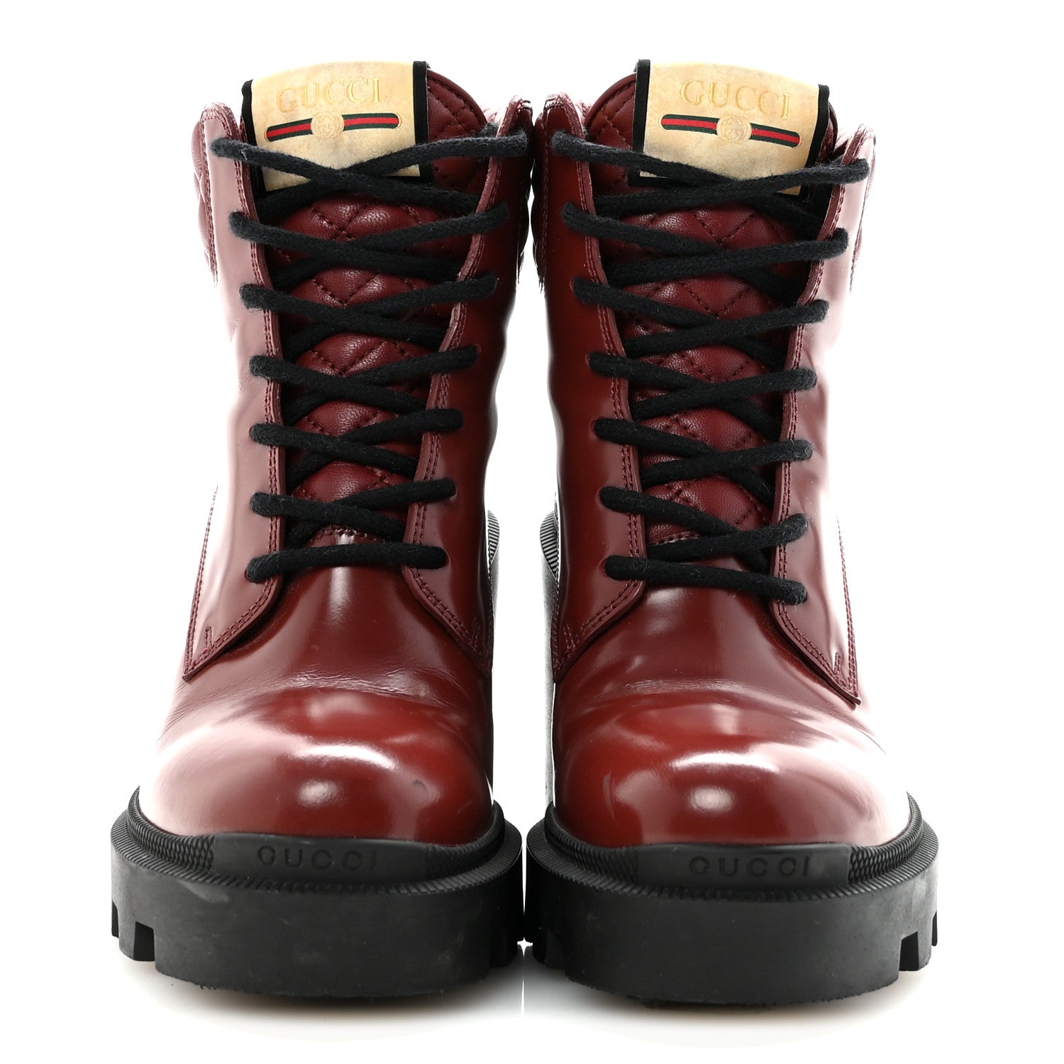 Magnum Calfskin Nappa Quilted Lace Up Ankle Boots 36 Garnet Red