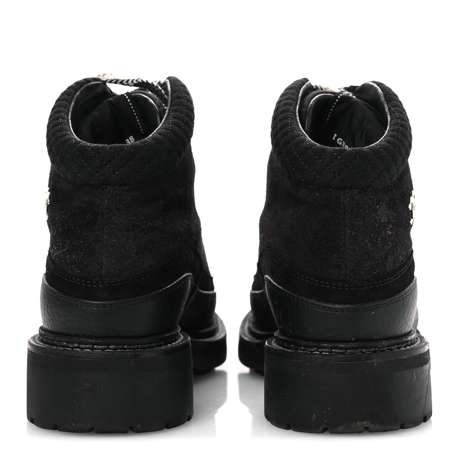 Suede Grained Calfskin CC Lace Up Boots 38 Black