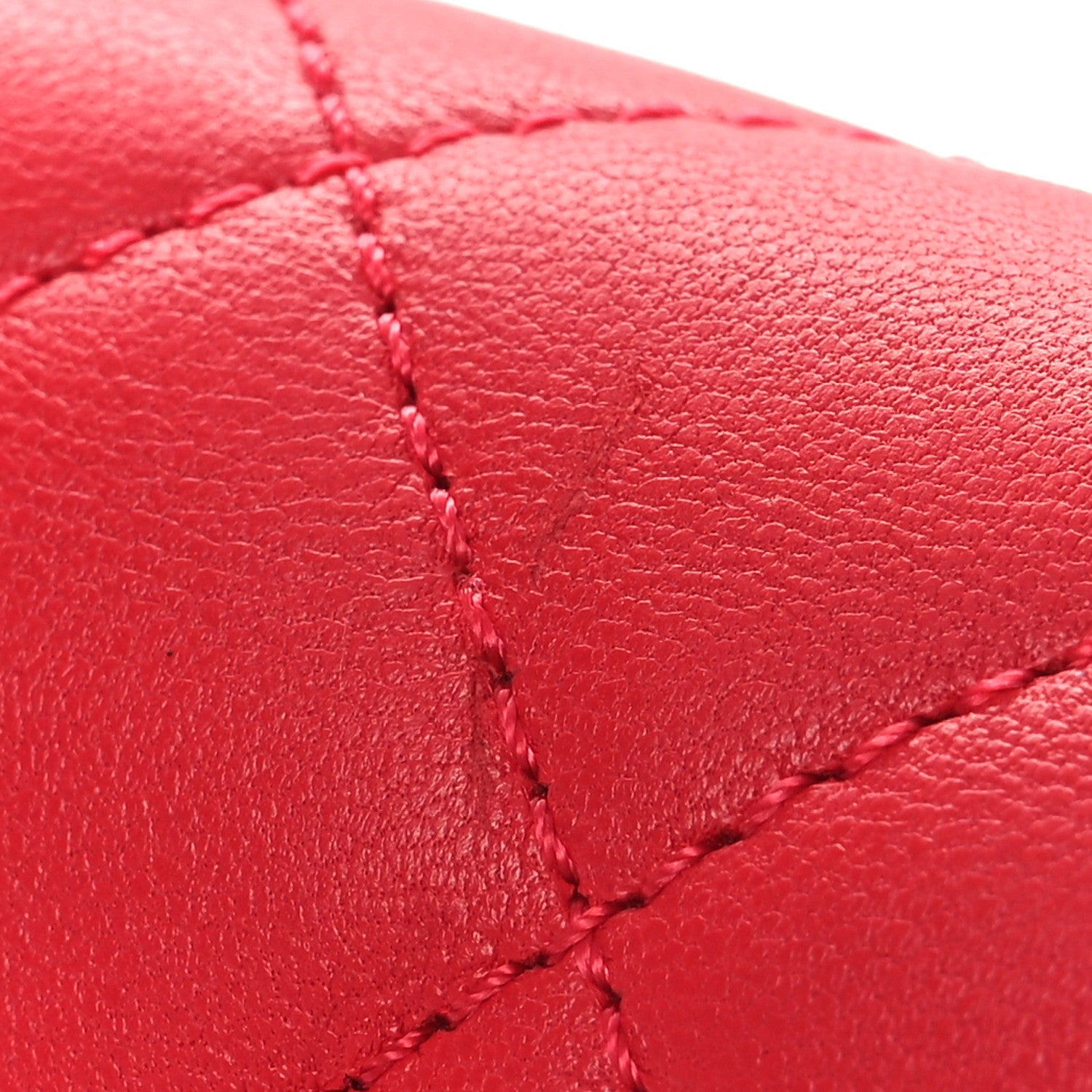 Lambskin Quilted Mini Rectangular Pearl Crush Flap Red