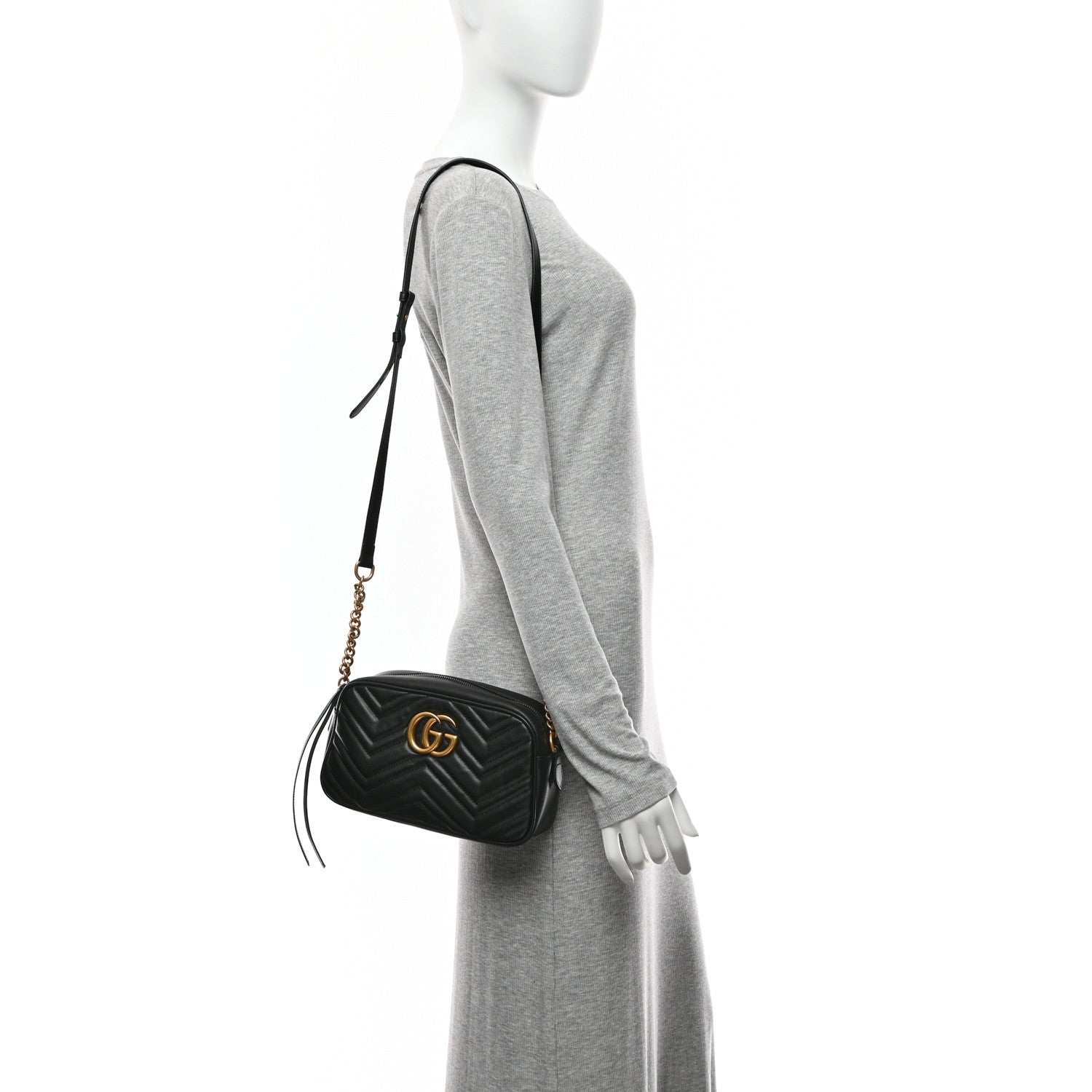 Calfskin Matelasse Small GG Marmont Chain Shoulder Bag Black