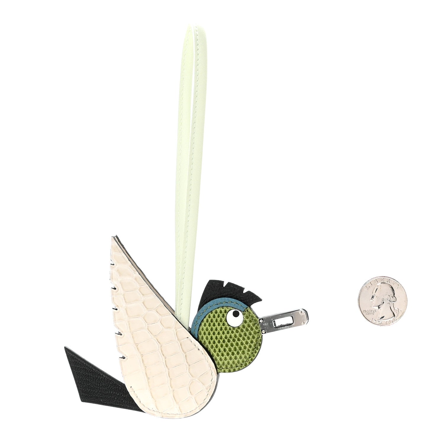 Epsom Swift Alligator Lizard Birdy Bag Charm Vanille Vert Criquet Vert Fizz Bleu Jean Black
