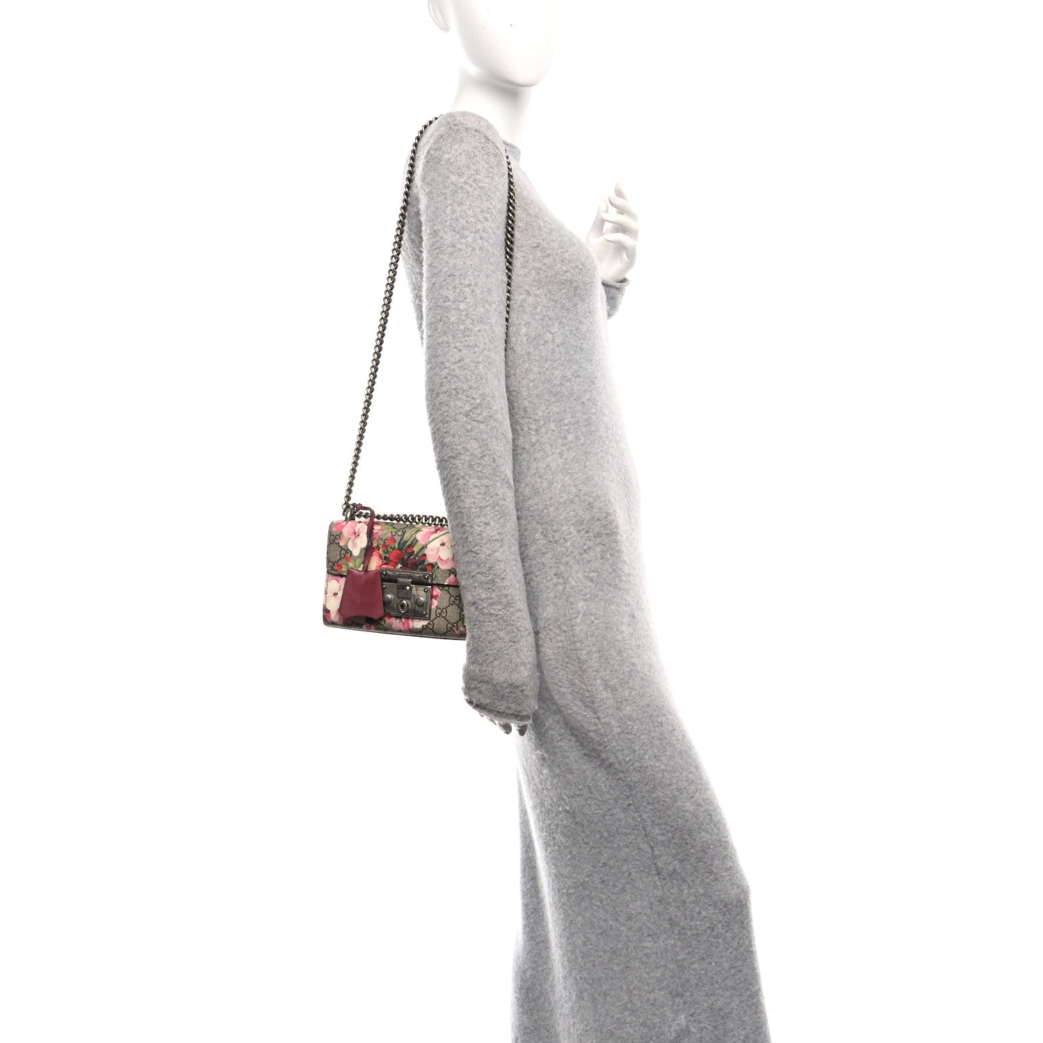 GG Supreme Monogram Blooms Small Padlock Shoulder Bag Beige Multicolor Dry Rose